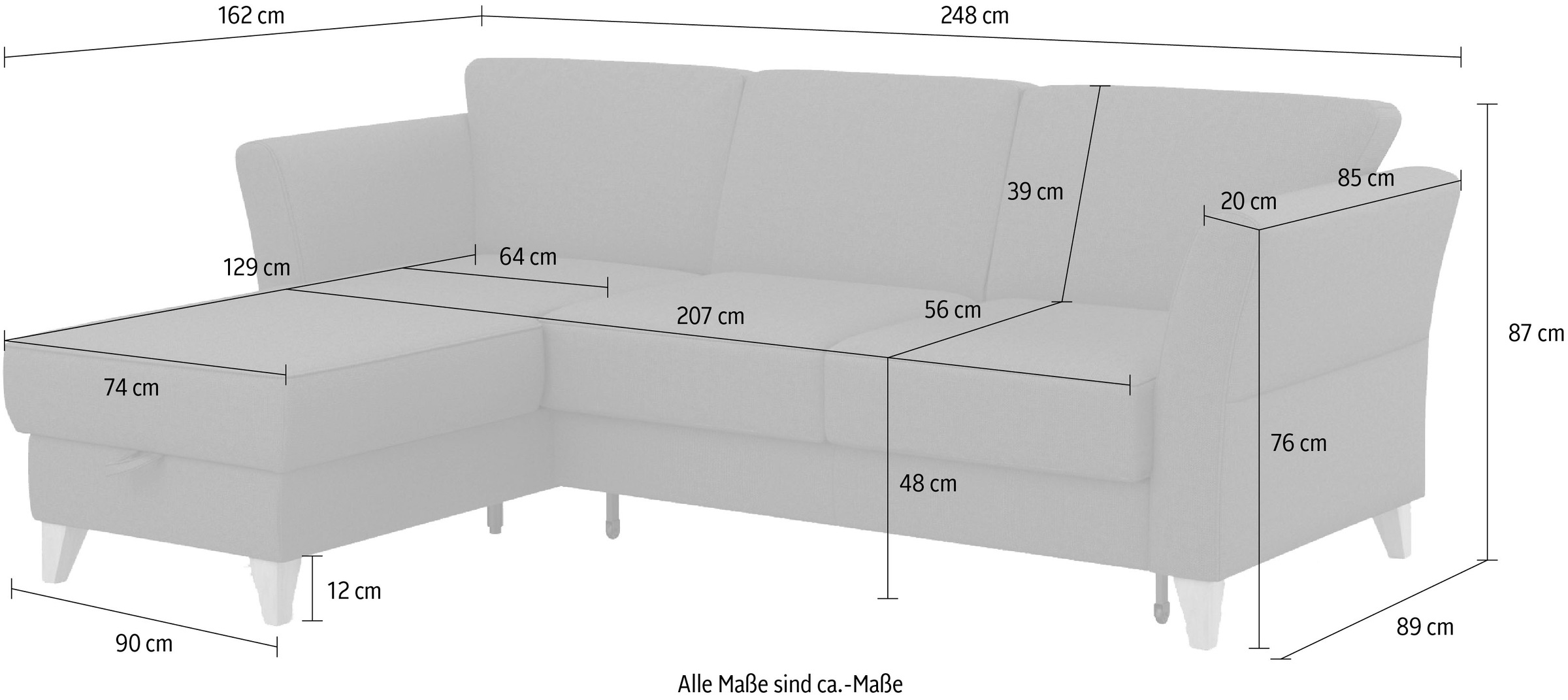 sit&more Ecksofa »Visby L-Form«, Wahlweise mit Bettfunktion und Bettkasten, frei im Raum stellbar