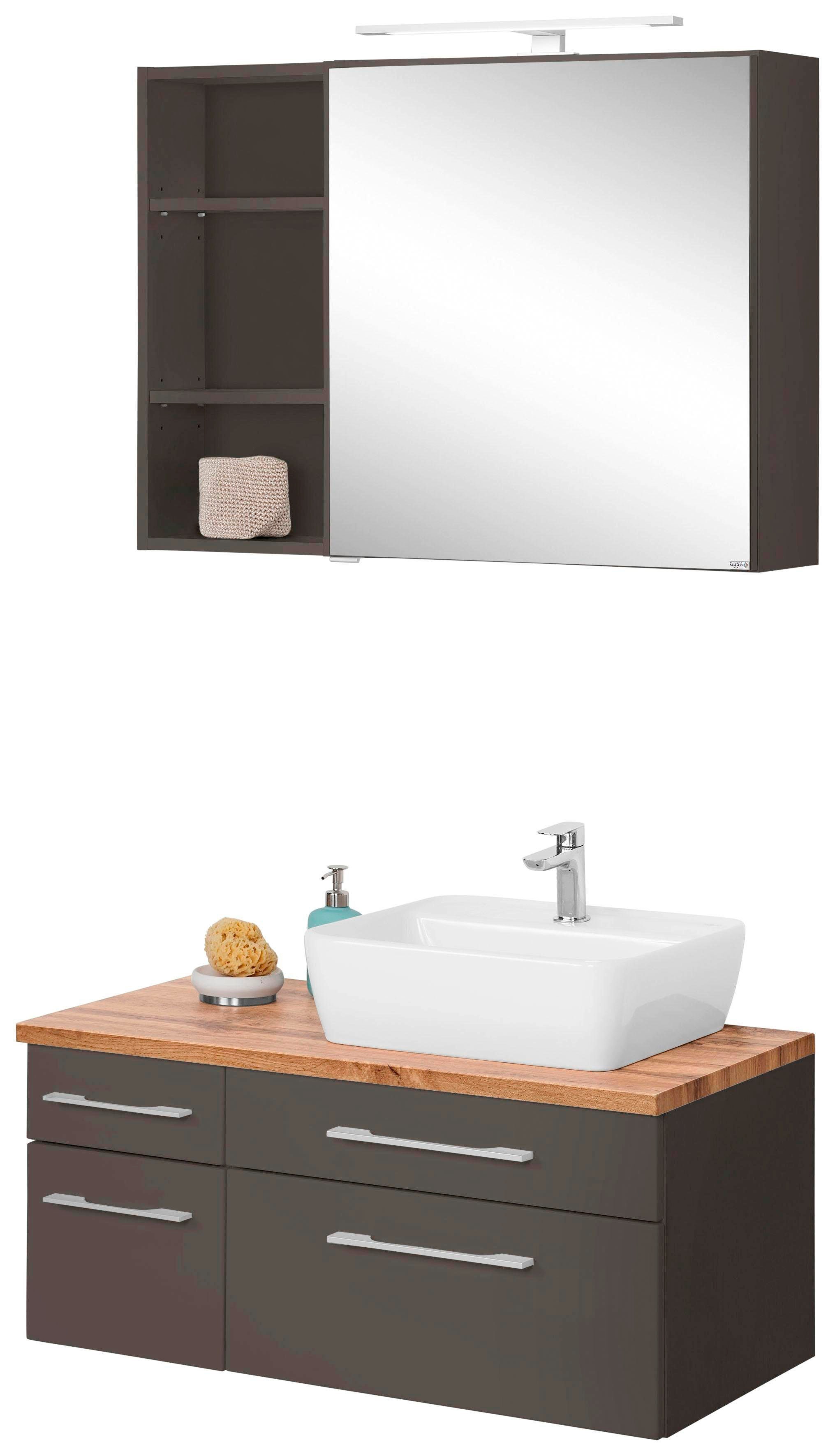 Bad-Set „Davos“, (3 St.), Breite 50 cm, mit eckigem Waschbecken, grafit/grau