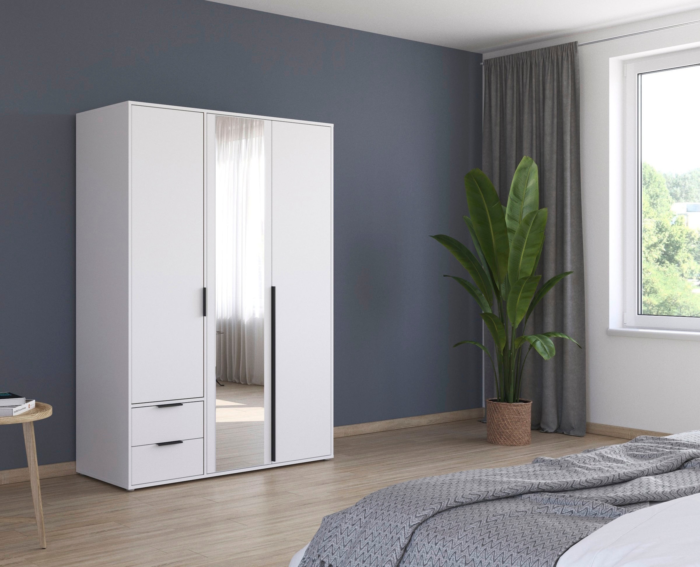 rauch Drehtürenschrank »Kleiderschrank Schrank Garderobe Wäscheschrank NAGATA mit Spiegel«, (in 3 verschiedenen Ausstattungen BASIC/CLASSIC/PREMIUM), und Schubladen sowie Stangengriffen TOPSELLER MADE IN GERMANY