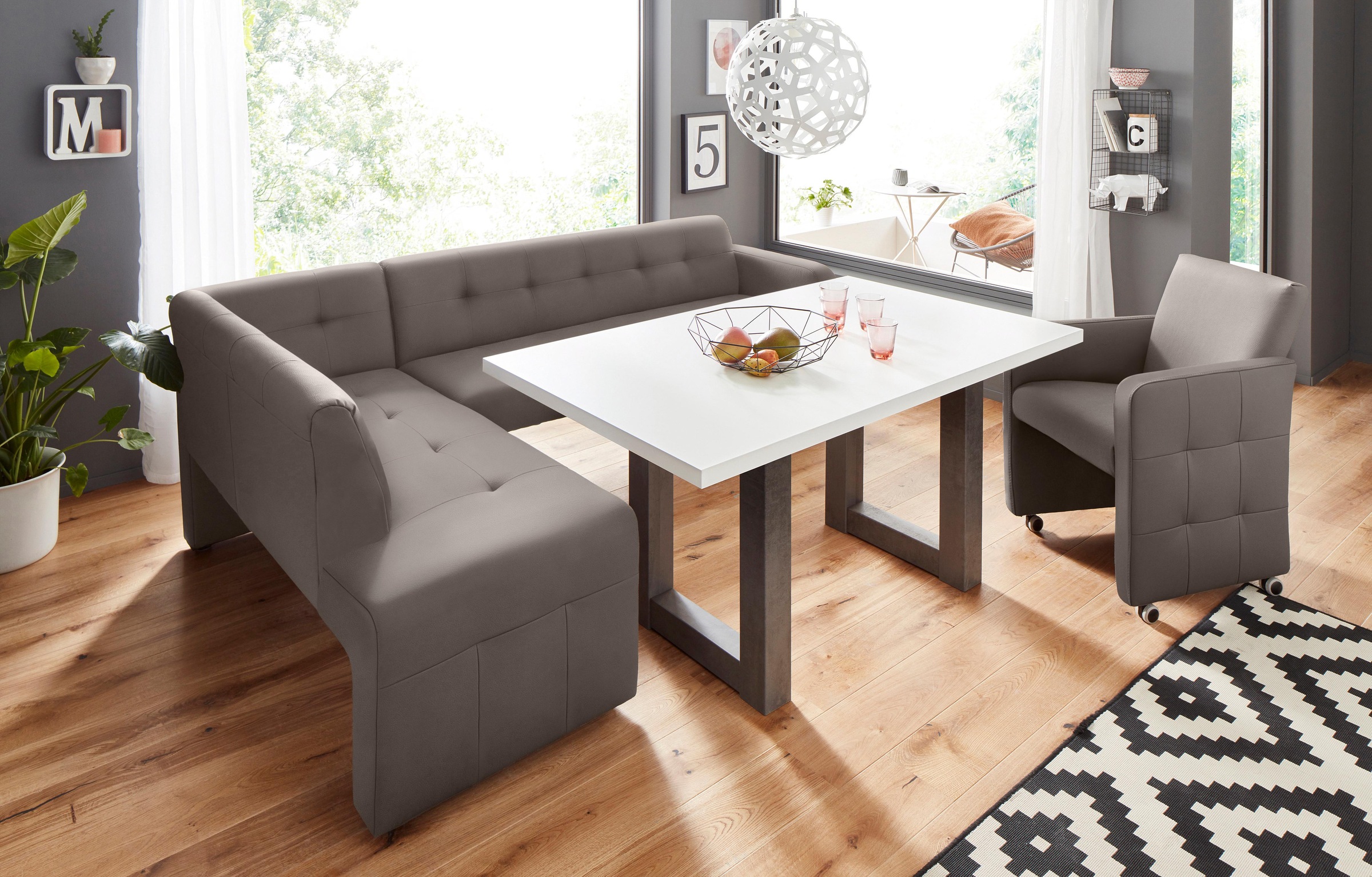 exxpo - sofa fashion Eckbank »Barista mit toller Detailverarbeitung, hohe Bodenfreiheit«, Komfortsitzhöhe 49cm, Frei im Raum stellbar
