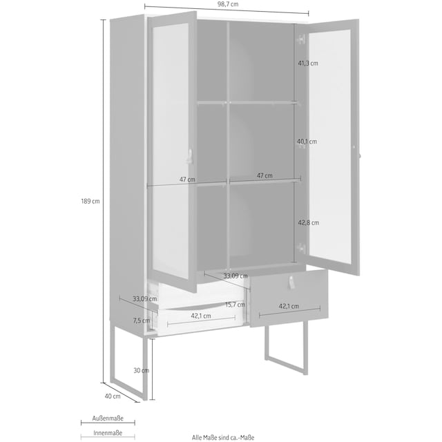 Neu eingetroffene Artikel Home affaire Vitrine »Stubbe«, mit Griffe Schubladen, online mit zwei Glas-Füllung, 3 Rahmentüren kaufen