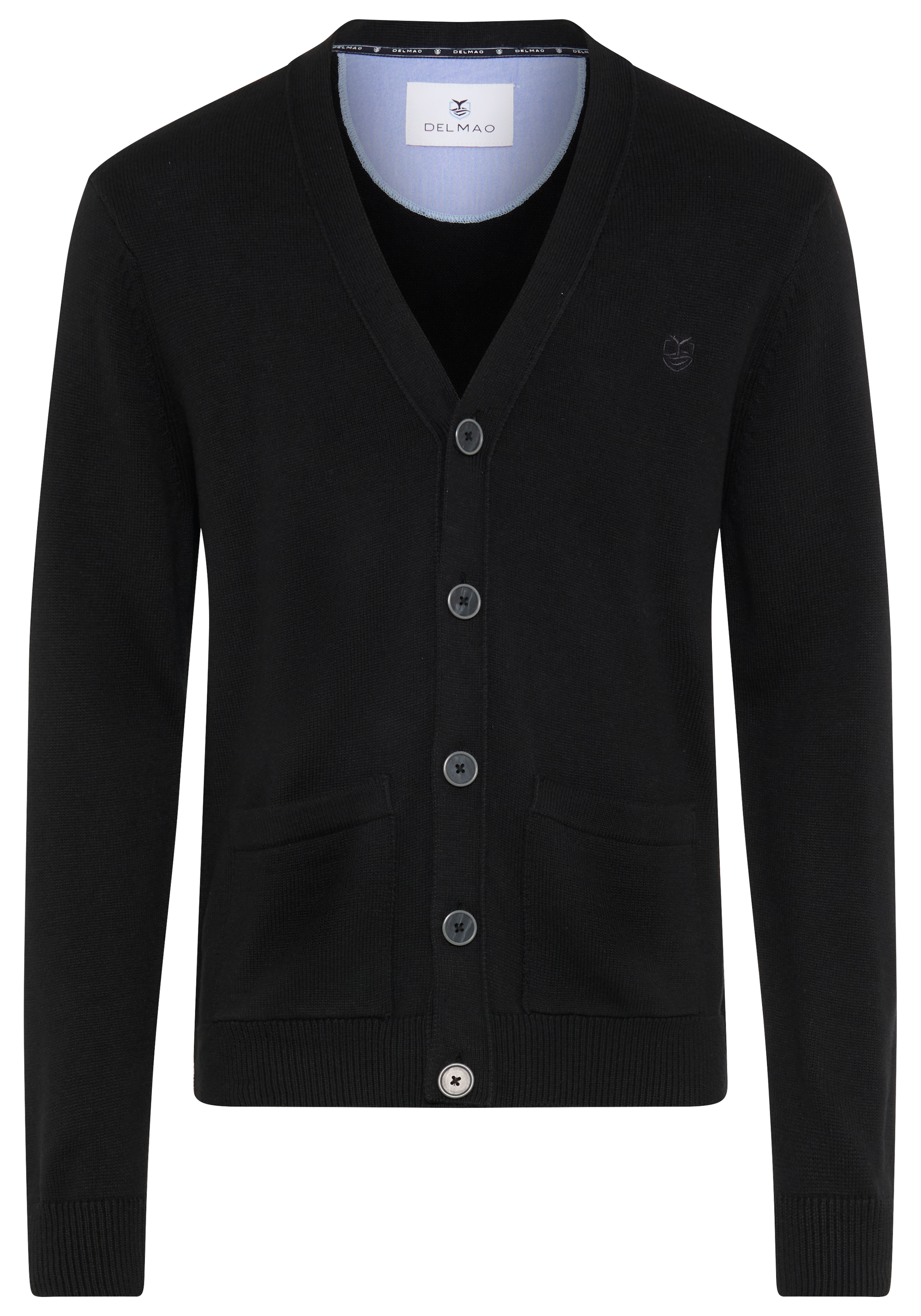 DELMAO Strickjacke »Neue Kollektion! Highlight Stickerei & Taschen« mit V-Ausschnitt, Regular Fit, mit Langarm, mit Knopfleiste