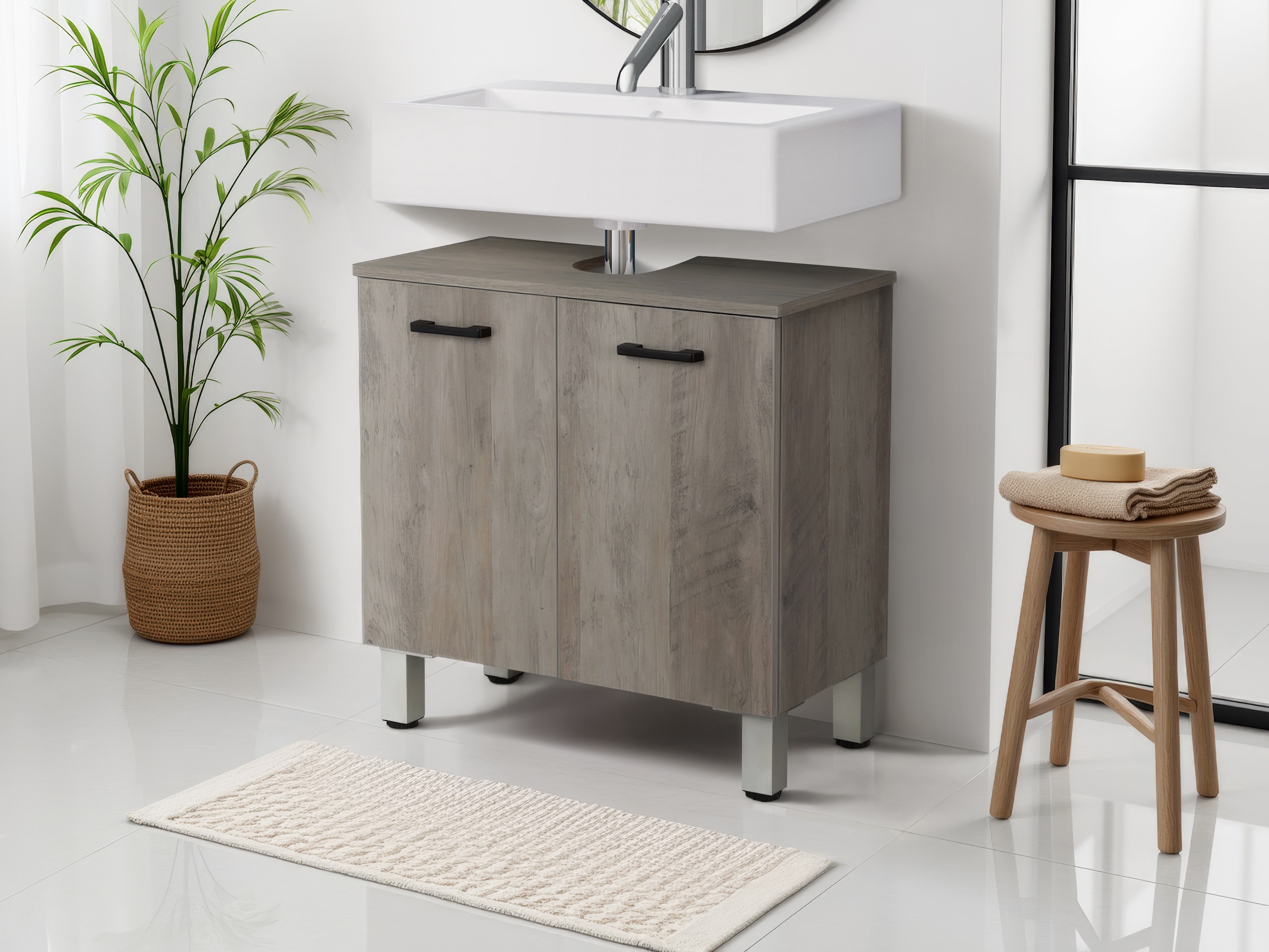 welltime Waschbeckenunterschrank »Florenz,Breite 60cm, 2 Tür, 2 Fächer, mit Siphonausschnitt, MDF-Front«, in verschiedenen Farben erhältlich, Badmöbel, Badschrank, Kommode, Bad