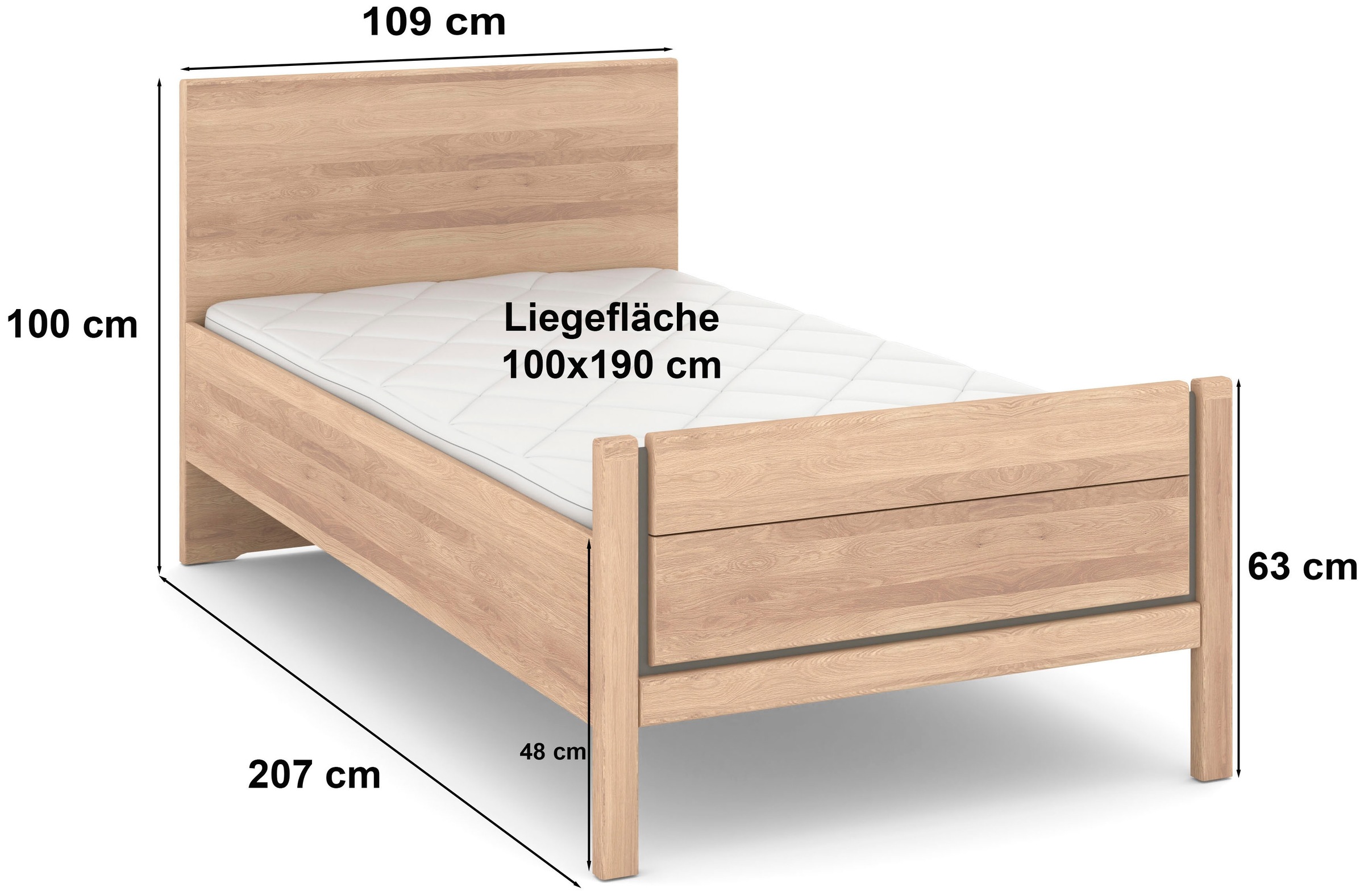 Musterring Holzbett »Sorrent, Bettgestell, Bettrahmen, teilmassiv Eiche«, (MADE IN GERMANY), Eiche teilmassiv, Liegehöhenverstellung, Stollenfußteil