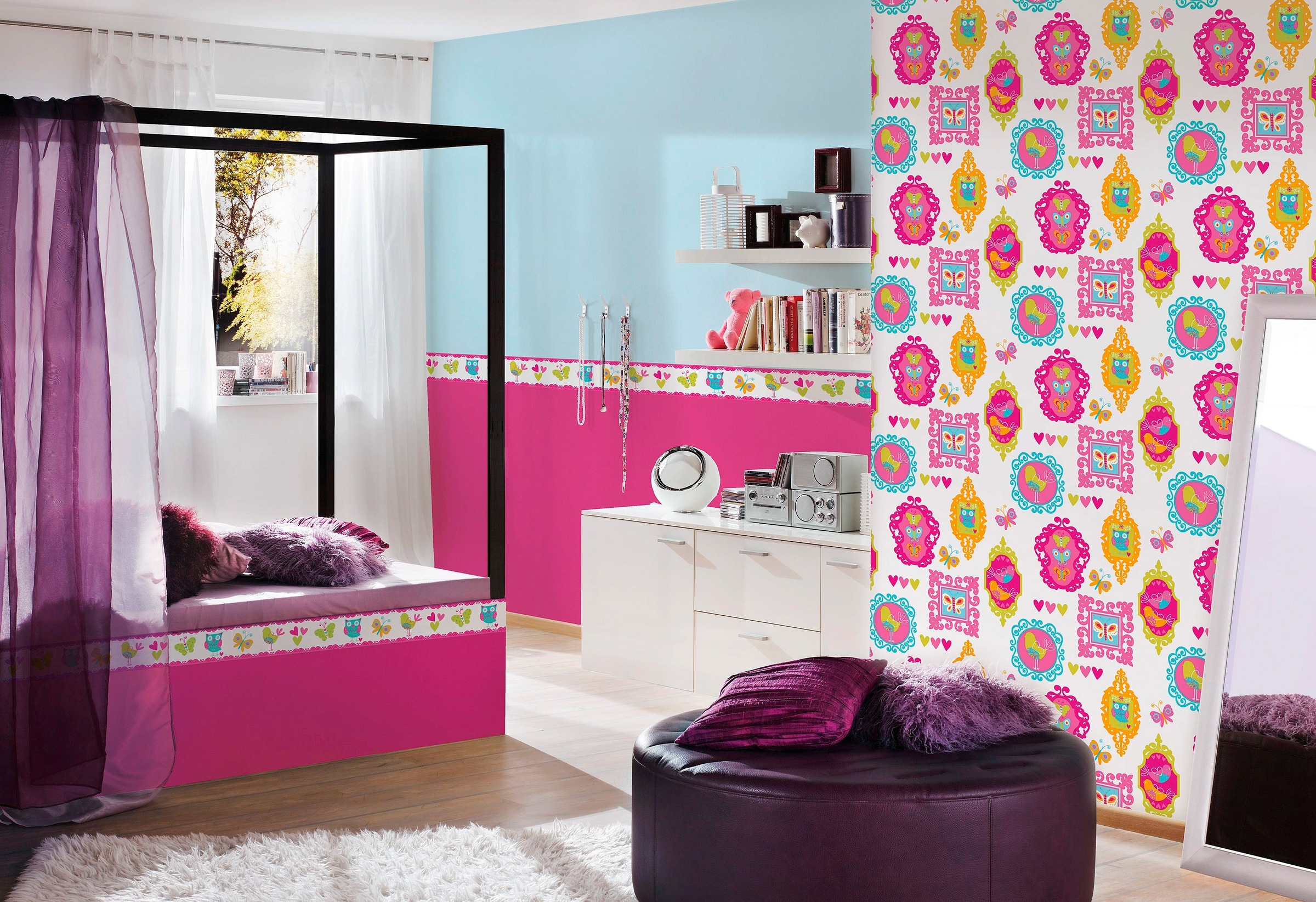 living walls Bordüre »Kids Party«, Motiv-abstrakt-naturalistisch, Kindertapete Kinder Bordüre Tierchen Pink Mädchenzimmer Borte Design
