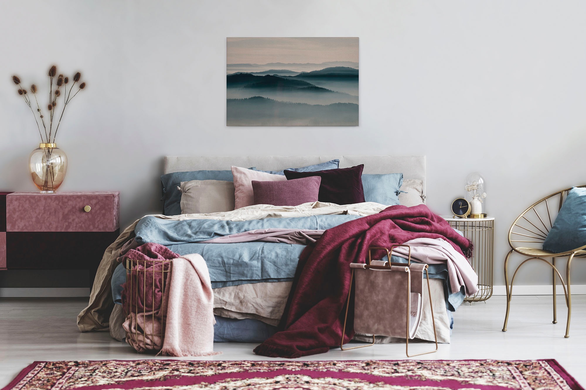 A.S. Création Leinwandbild »horizon«, Kunst-Landschaft-Kinder, (1 St.), Keilrahmen Landschaft Berge Gebirge Nebel Leinwand-Bild Wohnzimmer