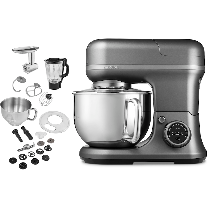 MEDION Küchenmaschine »MD 18430, 8 Geschwindigkeitsstufen, Impulsfunktion, 5L Rührschüssel« Mit umfangreichem Zubehör-Set, Mixeraufsatz,...