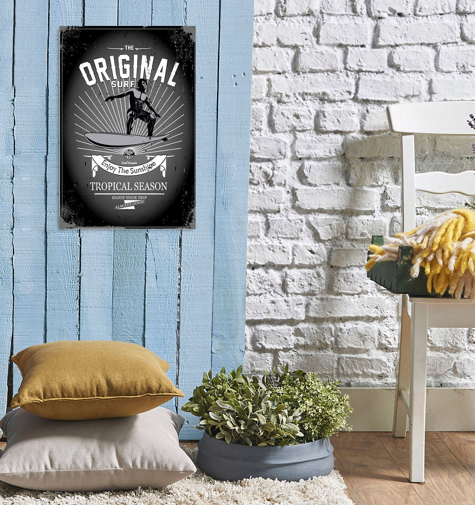 queence Metallbild »Original Surf« Schriftzug   Schriftzüge   Schwarz-Weiß günstig online kaufen