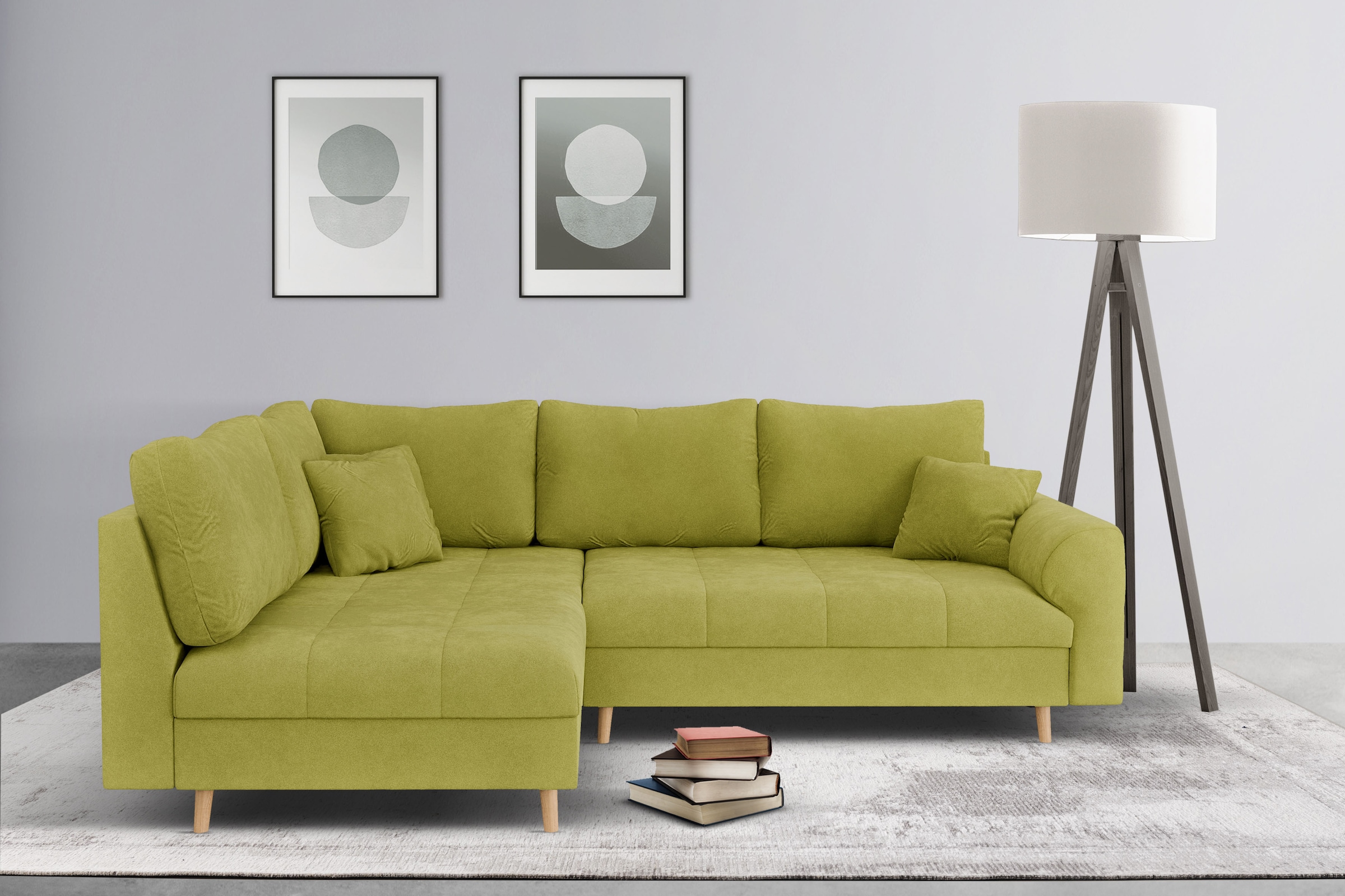 Home affaire Ecksofa »CHARRE L-Form mit Ottomane, Maße B/T/H: 231/161/81 cm«, feine Steppung, lose Rücken- und Zierkissen, auch in Cord und Bouclé