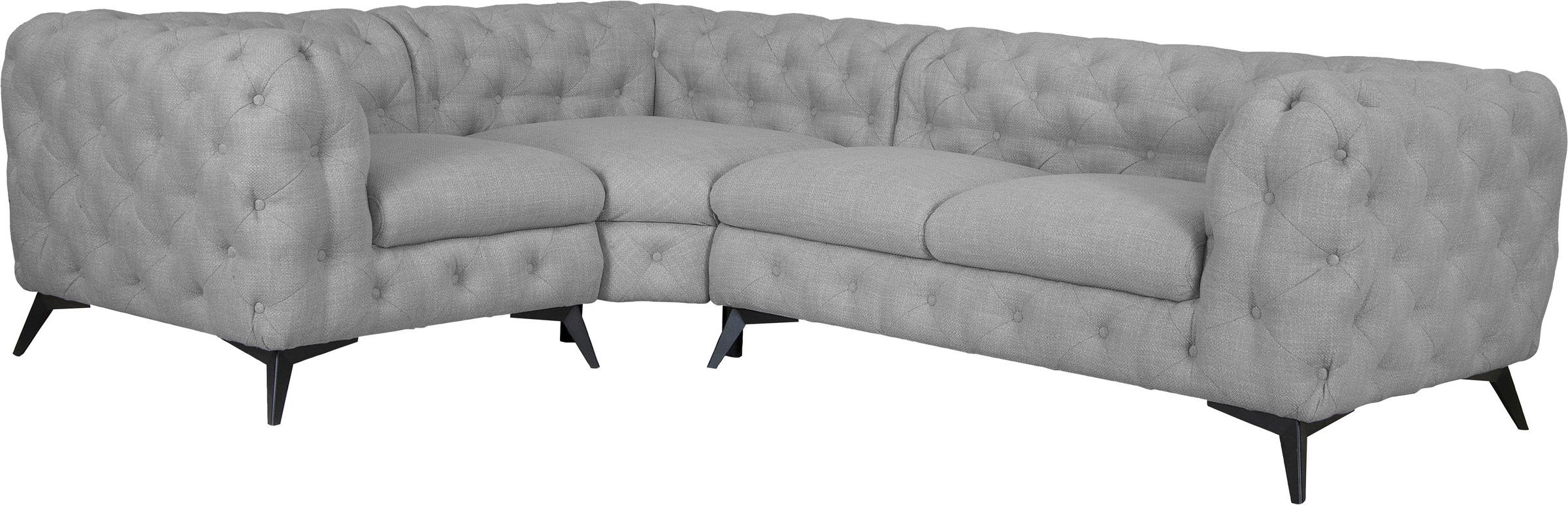 Leonique Chesterfield-Sofa »Ecksofa GLYNIS L-Form mit Wellenunterfederung, Maße B/T/H 264/204/75cm«, aufwändige Knopfheftung, moderne Chesterfield Optik, Fußfarbe wählbar