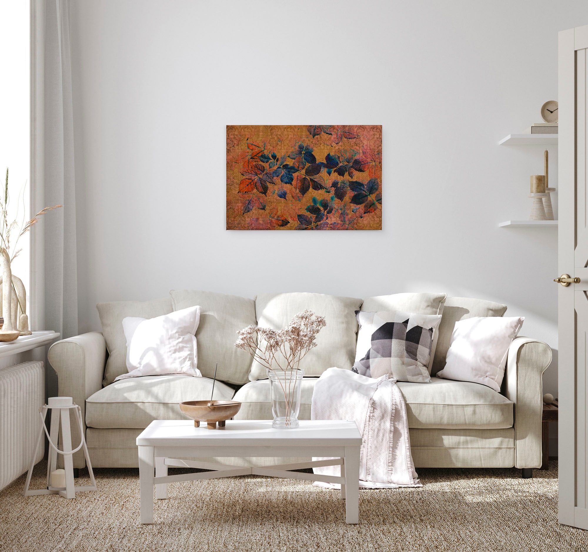 A.S. Création Leinwandbild »indian summer«, Kunst-Blumen-Kinder, (1 St.), Keilrahmen Bild Blätter Natur Floral Leinwand-Bild Wohnzimmer modern