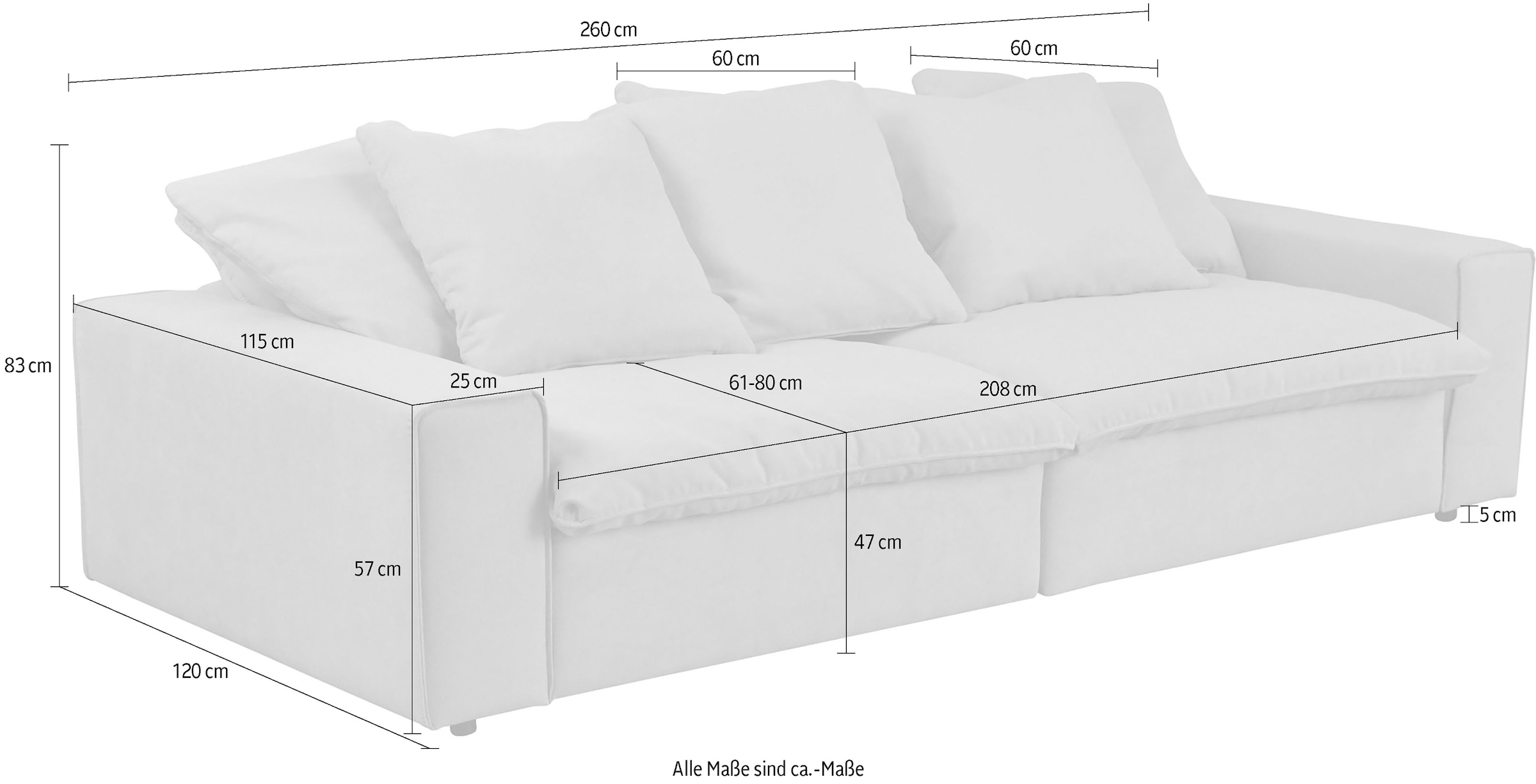 andas Big-Sofa »Venslev«, Lounge-Sofa, mit extra tiefer Sitzfläche und losen Kissen