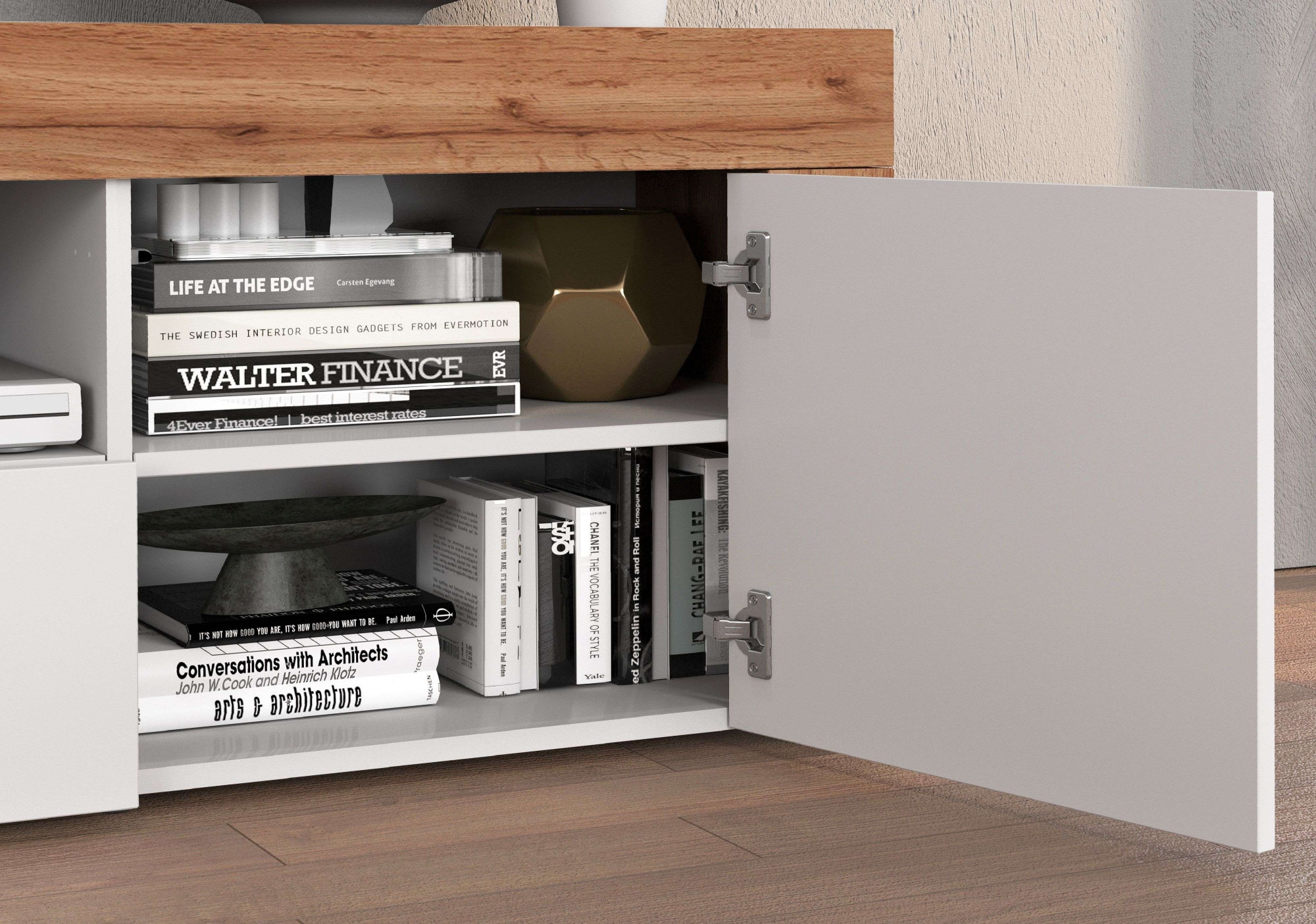 INOSIGN Lowboard »CHRONOS Breite 155 cm mit 2 Türen, 1 Schublade,1 offenes Fach«, (1 St.), TV-Board, Sideboard niedrig, Grifflos mit Push to Open 'Made in Italy'