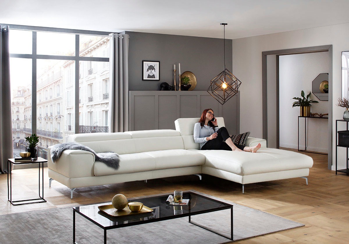 W.SCHILLIG Ecksofa »piedroo, Designsofa mit tollem Sitzkomfort, bequem und elegant, L-Form«, Kopfteilverstellung, wahlweise mit Sitztiefenverstellung, Breite 343cm