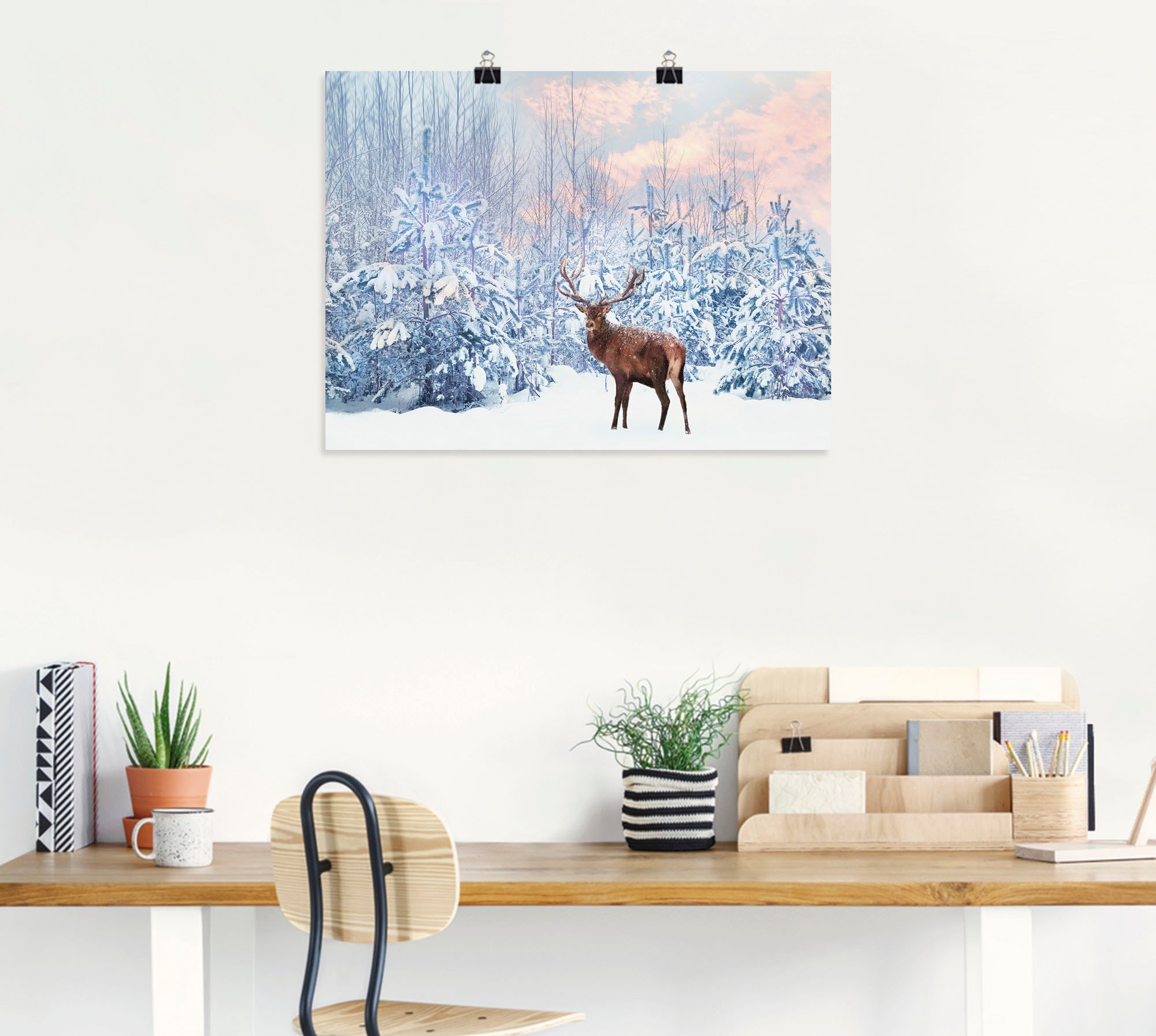 Artland Wandbild »Hirsch im Winterwald«, Hirschbilder, (1 St.), als Leinwandbild, Poster in verschied. Größen
