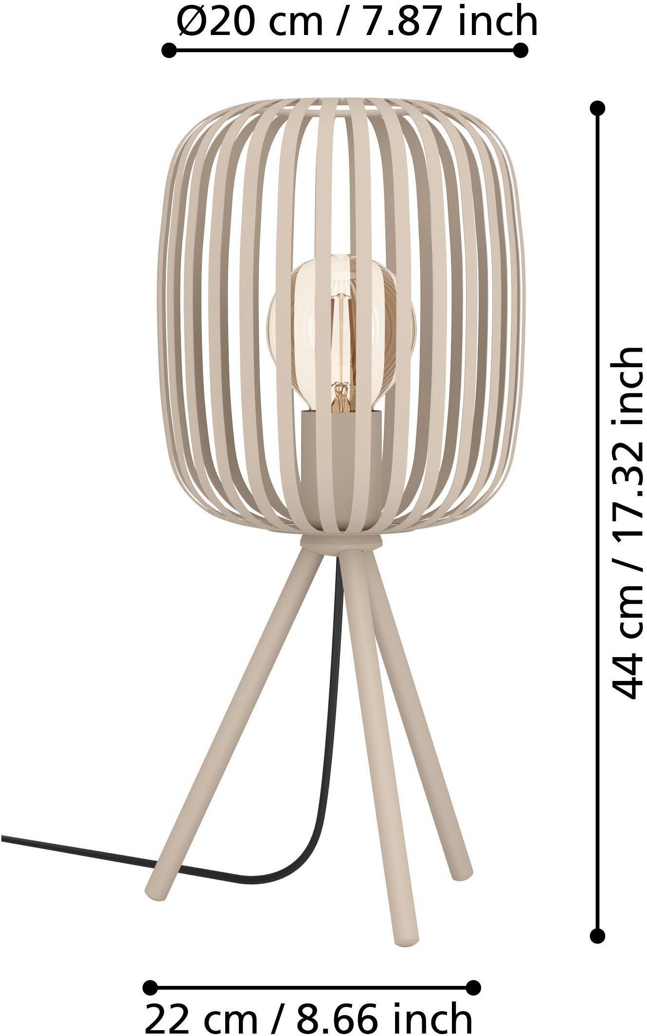 EGLO Tischleuchte »Tischleuchte ROMAZZINA, exkl. E27, Stahl in sandfarben, Tischlampe«, 1 flammig, Leuchtmittel E27 | ohne Leuchtmittel, Stativ Nachtischlampe, 20x 20x43,5cm, Dreibein, Deko Schlafzimmer