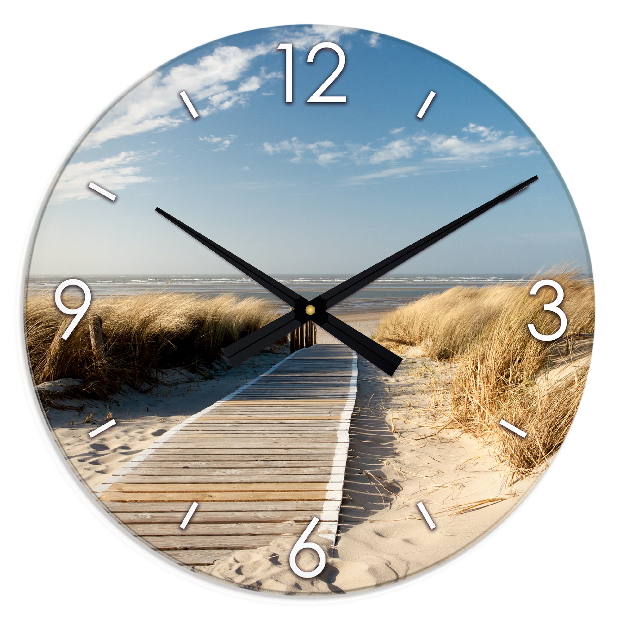 Artland Wanduhr "XXL Ø 50 cm Nordseestrand auf Langeoog - Steg", lautlos oh günstig online kaufen