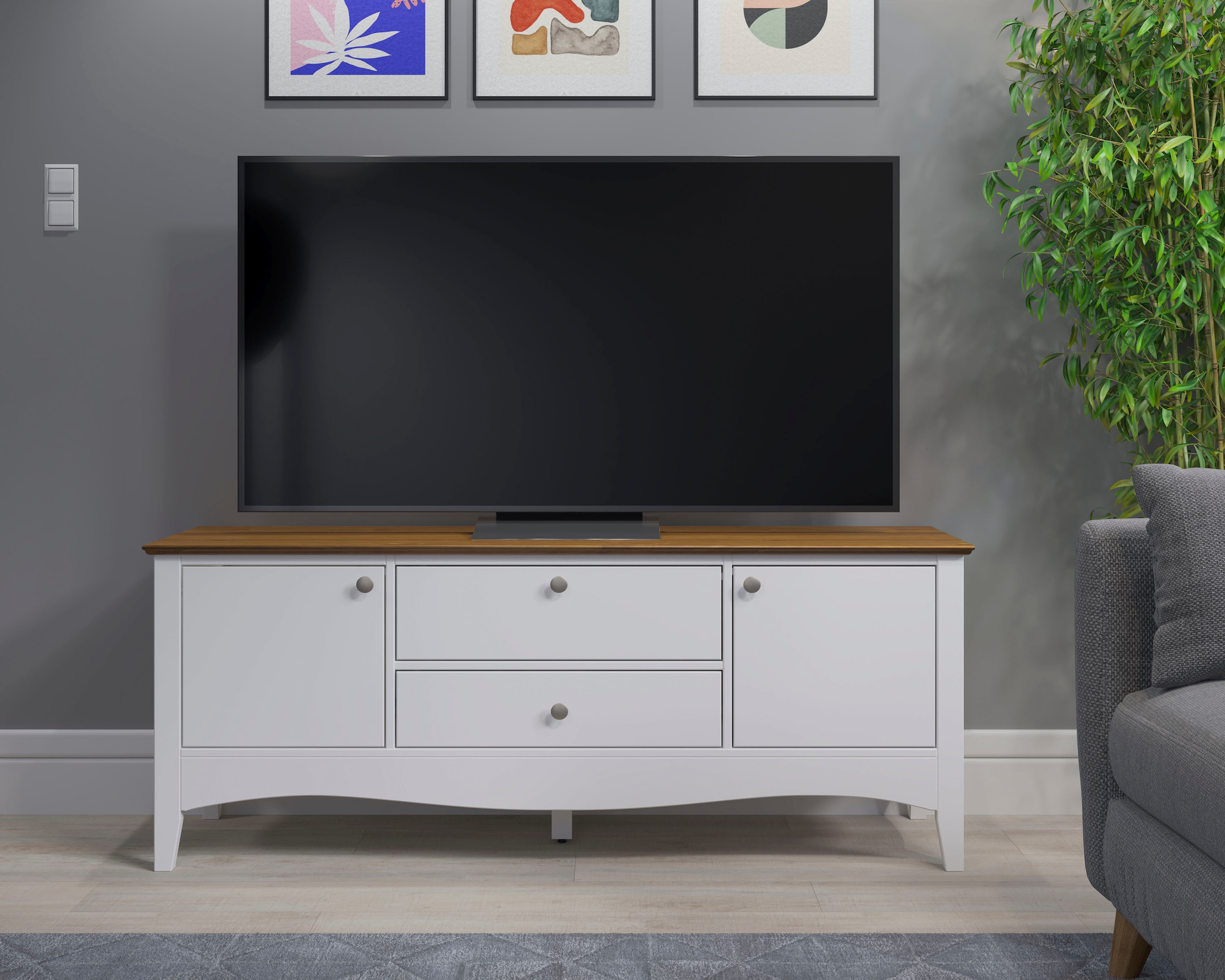 INTER-FURN TV-Board »Lissabon«, Kiefer teilmassiv, Metallgriffe, B/H/T: 140/58/42 cm