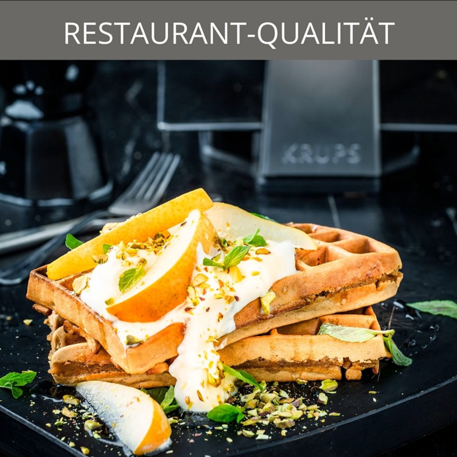 Krups Waffeleisen »Professional, für 2 dicke Waffeln, spülmaschinengeeignete Platten« 1200 W 7 Bräunungsstufen und  Vorheizfunkion, drehbar, Auffangschale, FDD95D