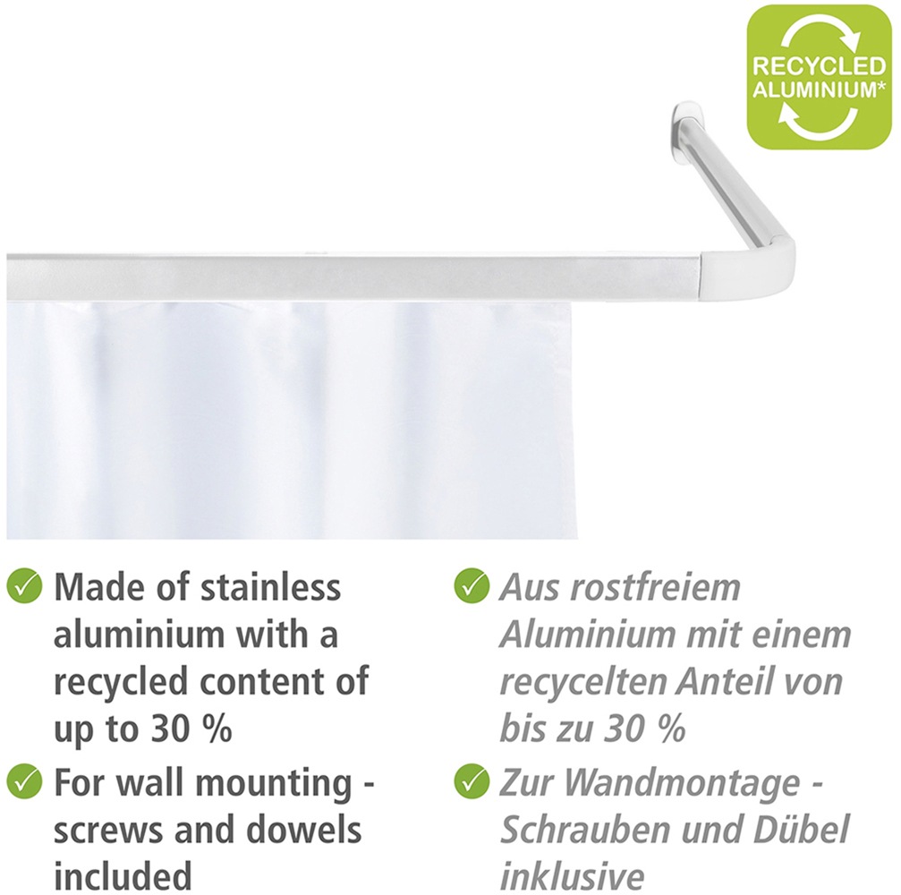 WENKO Winkelstange »Modell Era«, Winkelschiene aus Aluminium für Duschvorhänge, inkl. 16 Spezialgleiter