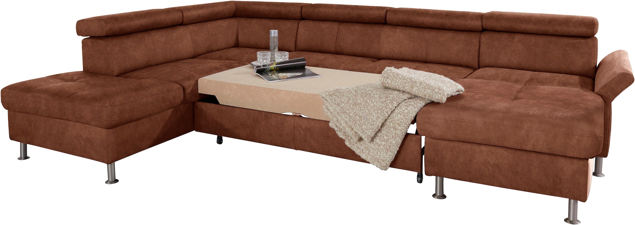 exxpo - sofa fashion Wohnlandschaft »Maretto, bequem und komfortabel, aufwendige Sitzsteppung, U-Form«, inkl. Kopfteilverstellung für mehr Sitzkomfort, wahlweise Bettfunktion