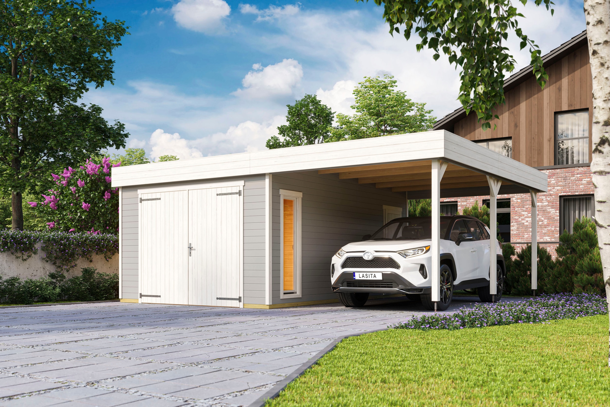 LASITA MAJA Garage »Bahamas«, (Set, Mit zusätzliche Eingang), Garage + Holztor