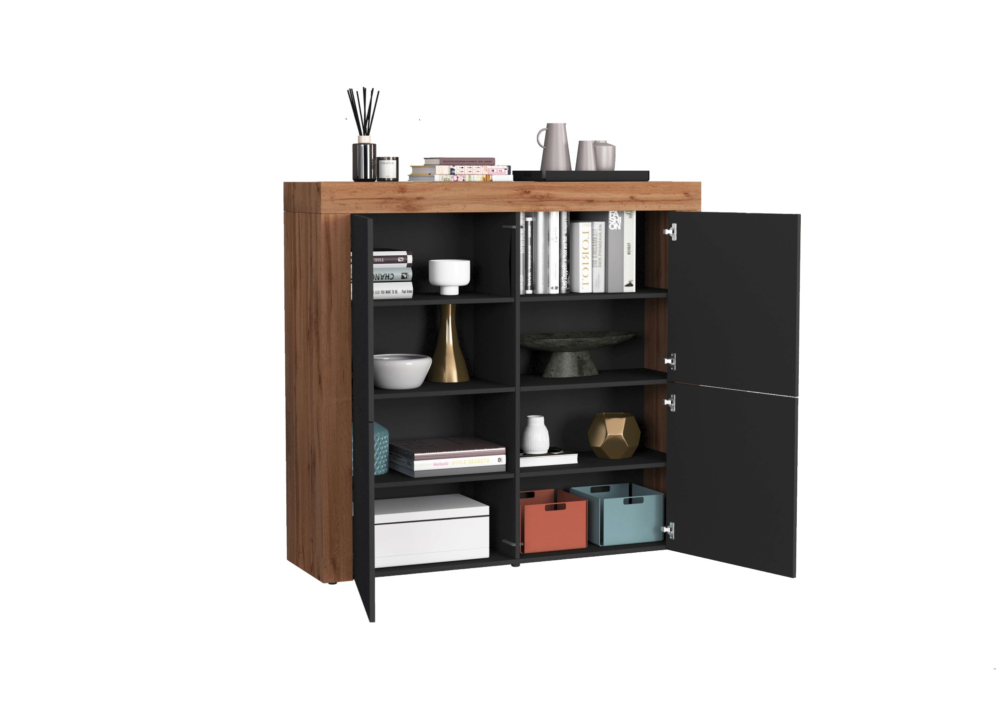 INOSIGN Highboard »CHRONOS Breite 140 cm mit 4 Türen und 8 Fächer 'Made in Italy'«, (1 St.), Hohes Sideboard, Kommode, Schrank, Grifflos mit Push to Open