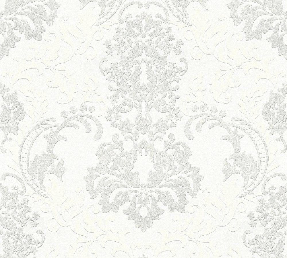 Bricoflor Ornament Tapete mit Glitzer Barock Vliestapete in Weiß Grau Elega günstig online kaufen