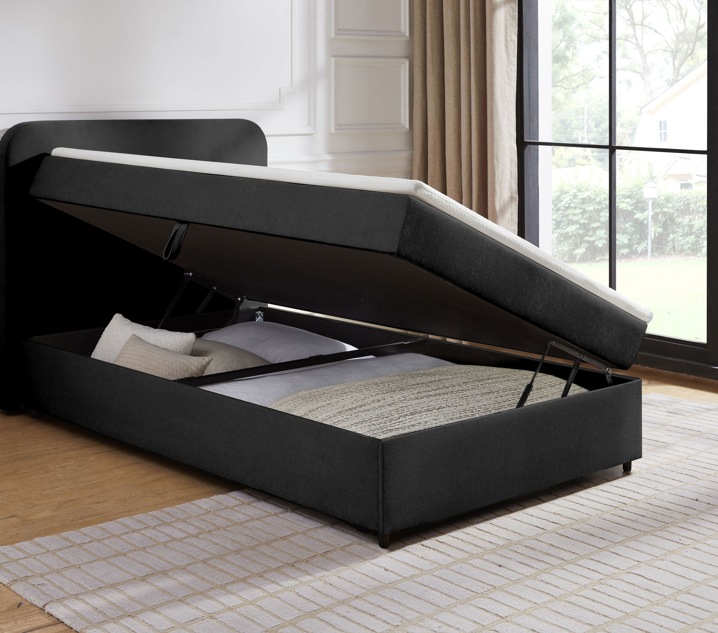 Home affaire Boxbett »AMRUM, Polsterbett mit Bettkasten, inkl. Taschenfederkernmatratze H3« mit Kaltschaumtopper, Chenille-Bezug, 120x200 & 180x200 cm