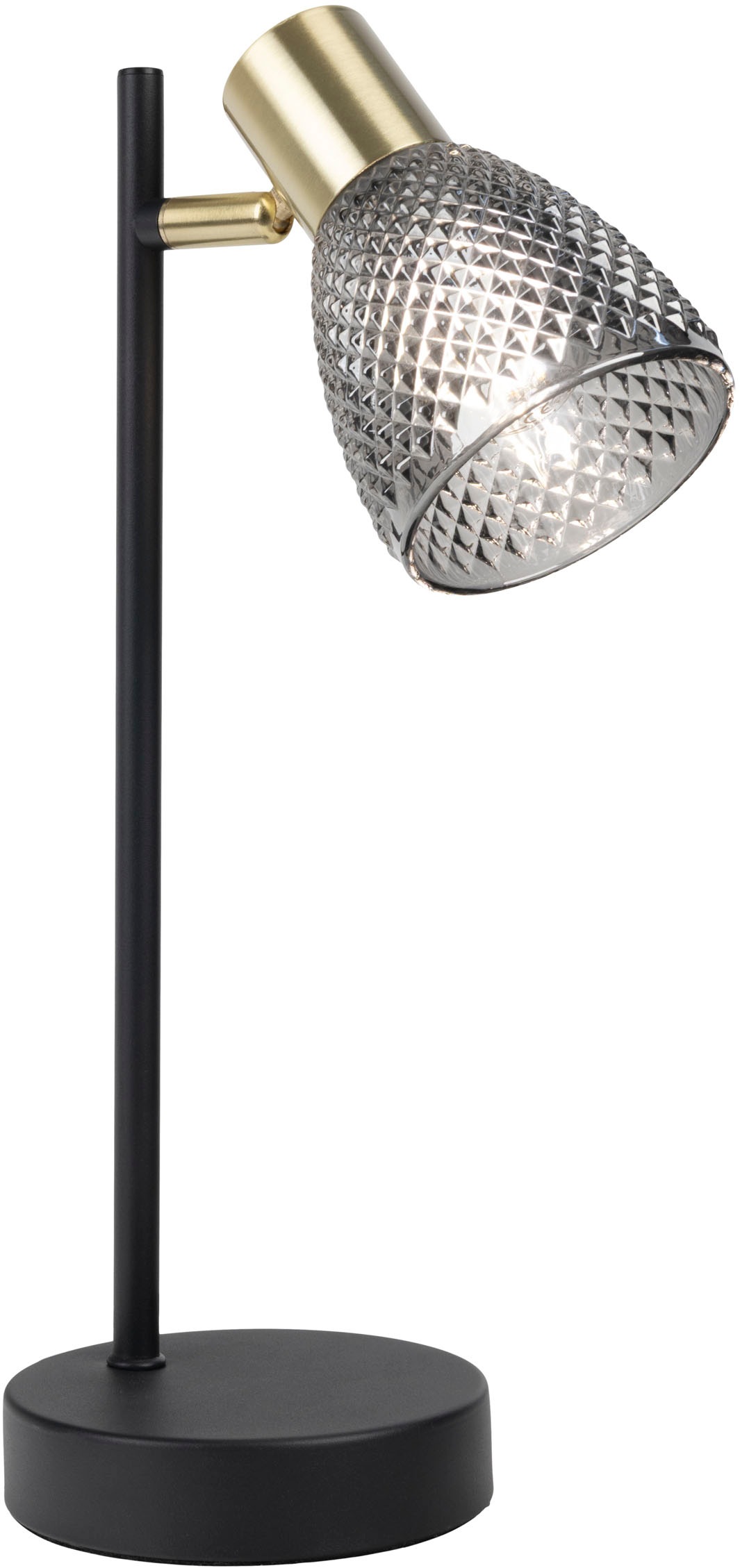 näve Tischleuchte »Lindita« E14 1 Stk. 1er Spot, Relief-Glasschirm smokey, Gestell messing matt, 1x E14 exkl.