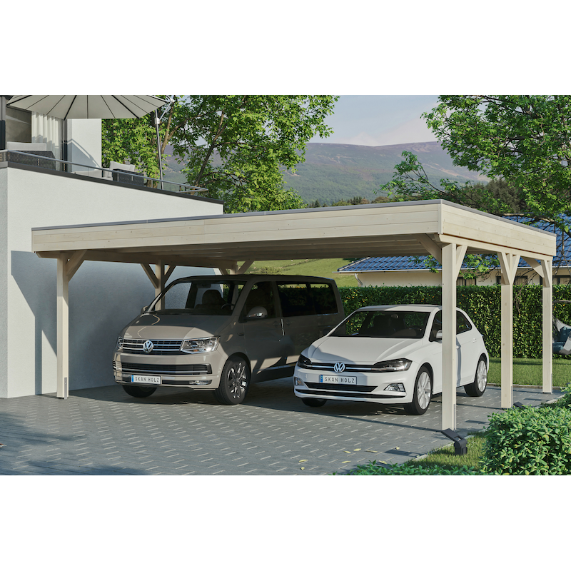 SKANHOLZ Doppelcarport »Grunewald« Leimholz, Nordisches Fichtenholz natur mit Aluminiumdach natur