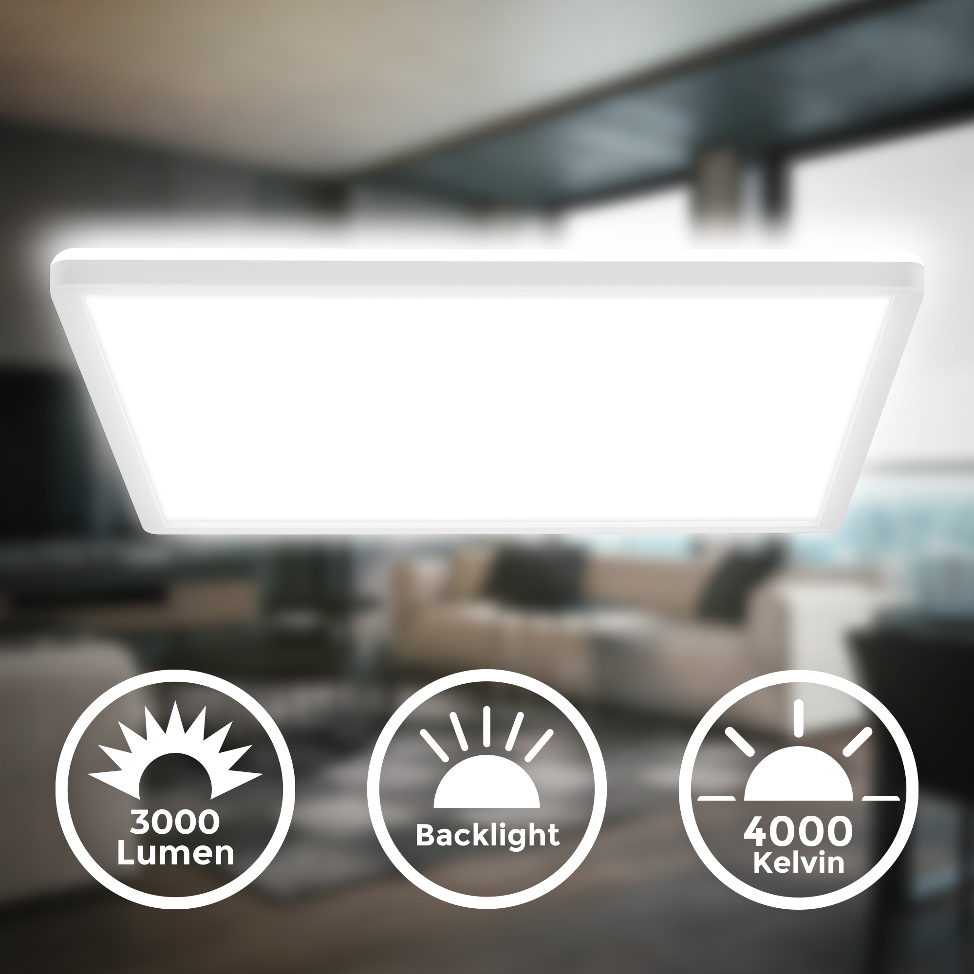 B.K.Licht LED Deckenleuchte »BKL1601 Ultraflache Deckenlampe, LED Panel mit Backlight« LED-Modul 1 Stk. Neutralweiß 4.000K, 3.000 Lm, 22W, indirekte Hintergrundbeleuchtung, 42x42cm, Weiß