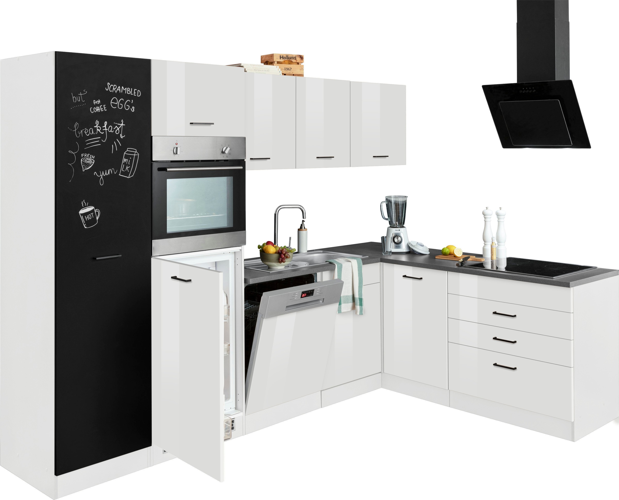 KOCHSTATION Küchenzeile »KS-Trier«, mit E-Geräten, Stellbreite 280/190 cm