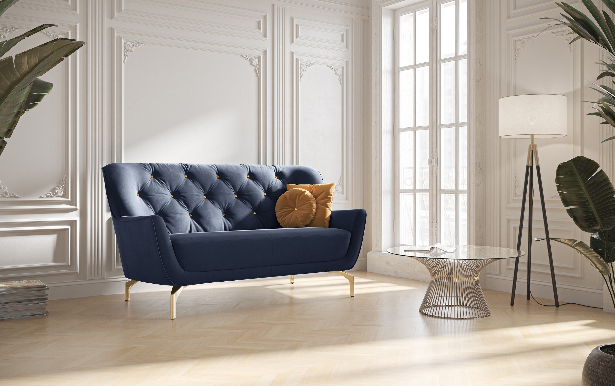 sit&more 2-Sitzer »Orient 3«, inkl. 2 Zierkissen mit Strass-Stein, goldfarbene Metallfüße