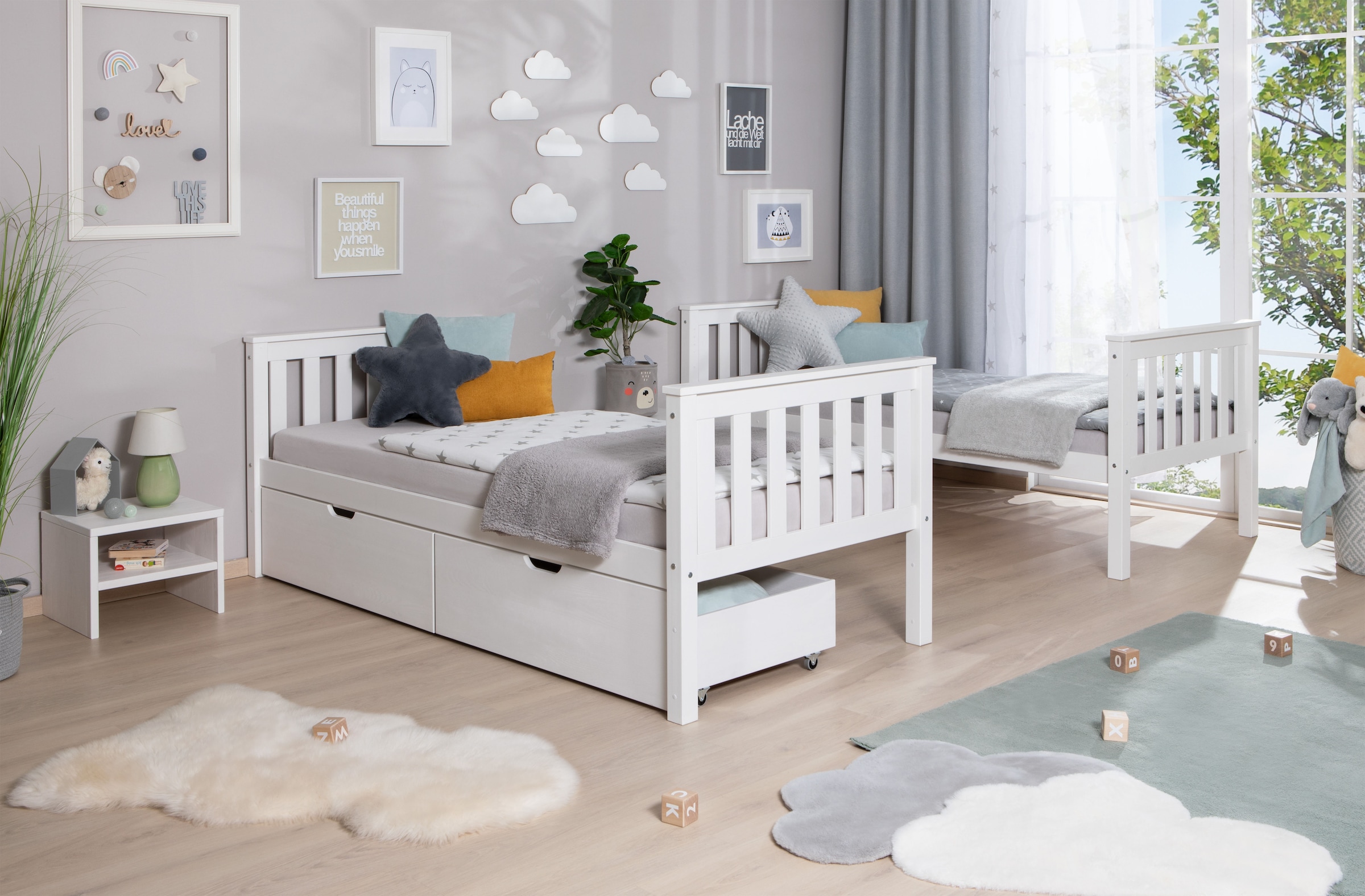 Ticaa Etagenbett »Sammy«, mit Rollrost und Schubkästen »Melanie«, Kiefer