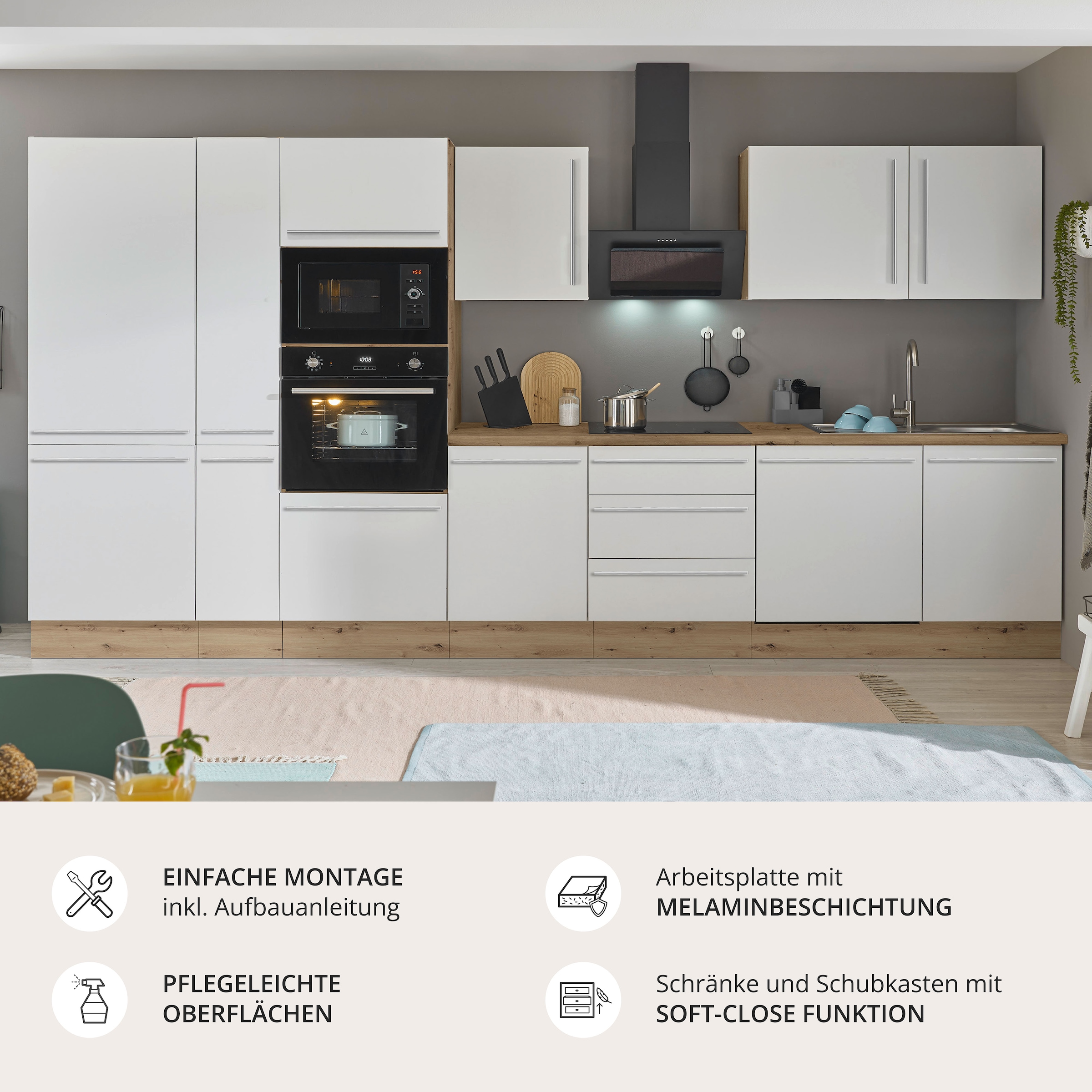 KOCHSTATION Küchenzeile »Florida« Breite 370 cm, wahlweise mit E-Geräten,Softclose für Türen/Schubkästen