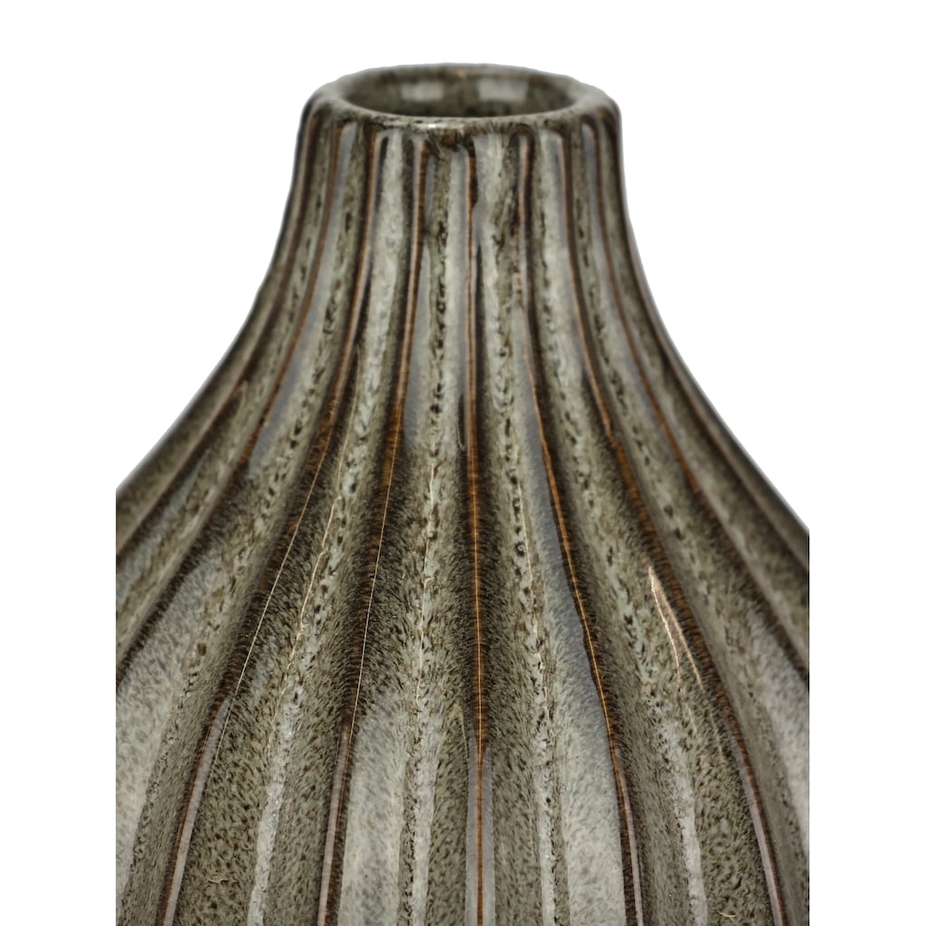 I.GE.A. Dekovase »Vase aus Keramik, geriffelt, bauchig, matt glänzend«, (1 St.), Flaschenform, Blumenvase, Tischdeko, Keramikvase