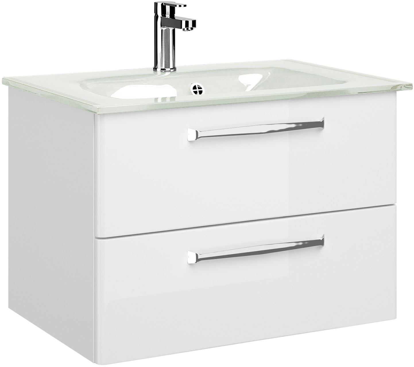 Saphir Badmöbel-Set »Badmöbel-Set Trentino 3-teilig Glas-Waschtisch mit LED-Spiegelschrank«, (4 St.), Badezimmer-Set mit Unterschrank inkl. Türdämpfer