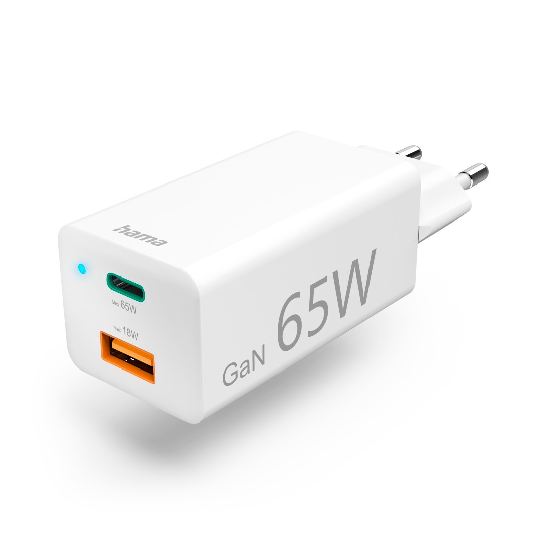 Hama Schnelllade-Gerät »Schnellladegerät, GaN, 1x USB C PD, 1x USB A QC, Mini Ladegerät, 65 W«