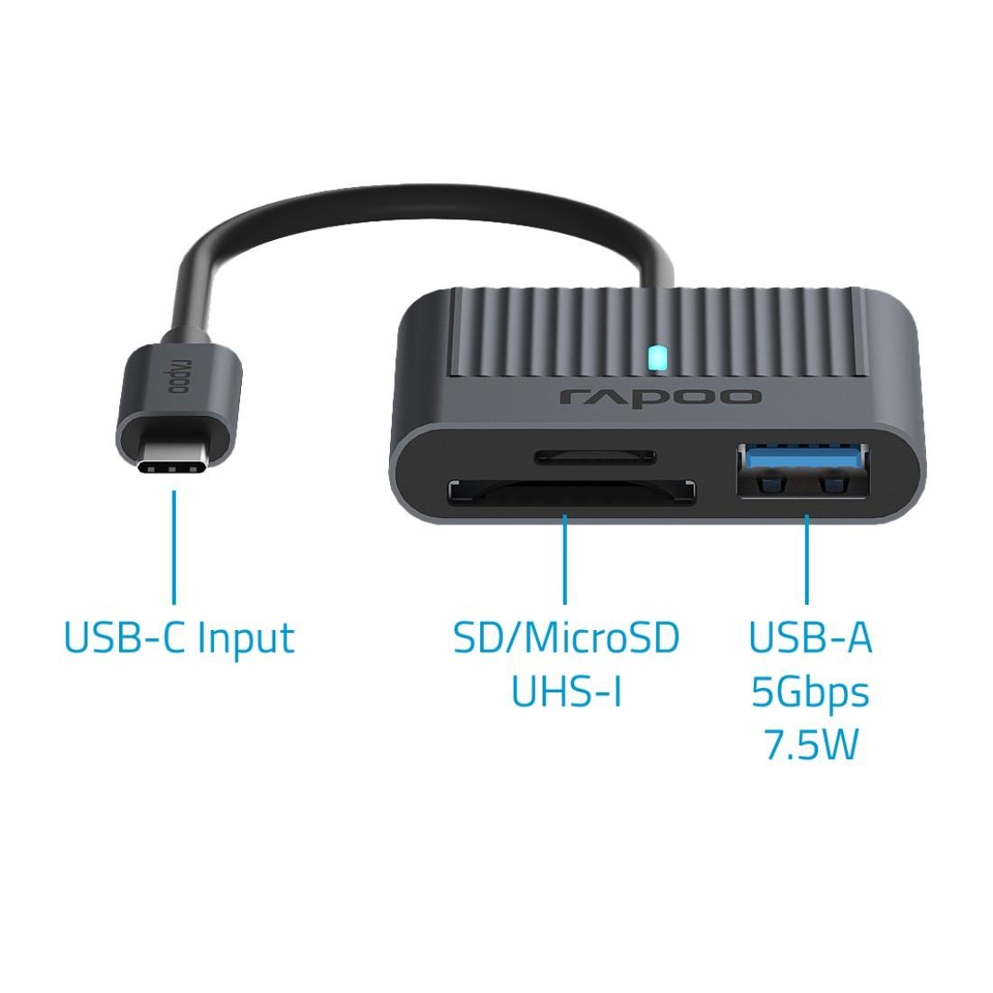 Rapoo Speicherkartenleser »UCR-3001 USB-C Kartenleser, Aluminiumgehäuse, grau«