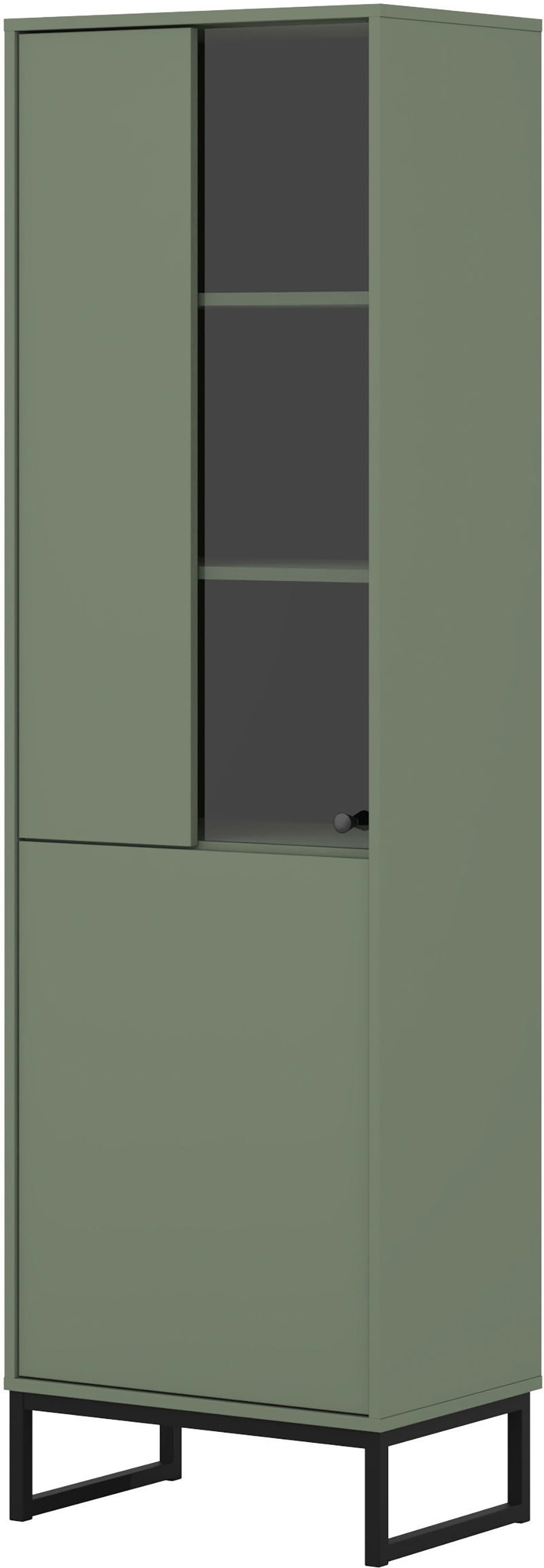 OTTO home Vitrine »Loft, Höhe 180 cm, moderne Standvitrine mit 2 Türen, Metallkufen« Hochschrank mit viel Stauraum, Glastür und verstellbaren Einlegeböden