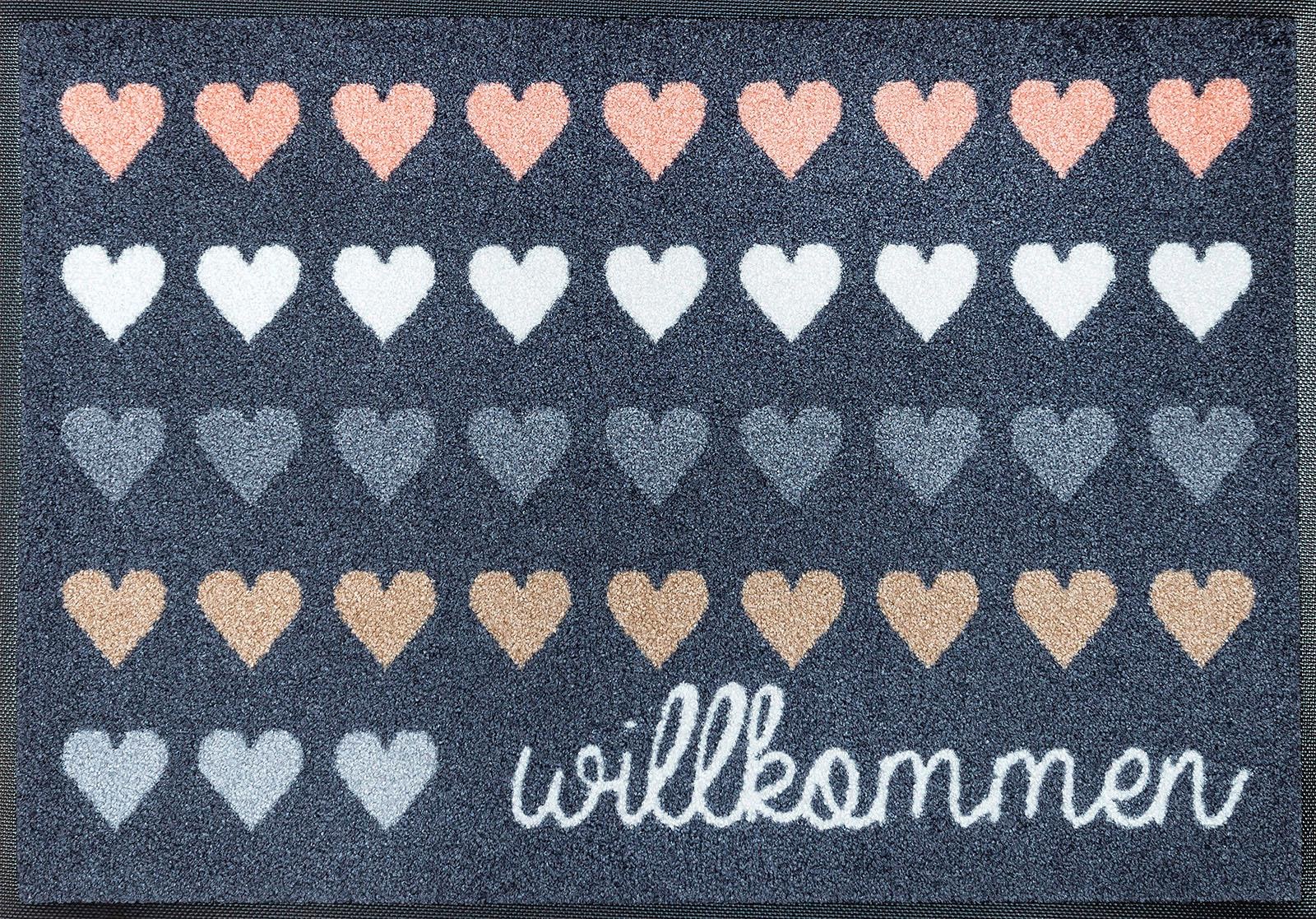 Herzen, Spruch, rutschhemmend, mit Kleen-Tex und schnell by Fußmatte Schmutzfangmatte, bequem Herzen«, bestellen Motiv wash+dry waschbar »Willkommen rechteckig,