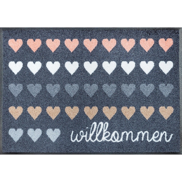 »Willkommen by und rutschhemmend, mit Kleen-Tex bestellen wash+dry Motiv schnell Fußmatte bequem Schmutzfangmatte, Herzen, Spruch, rechteckig, Herzen«, waschbar