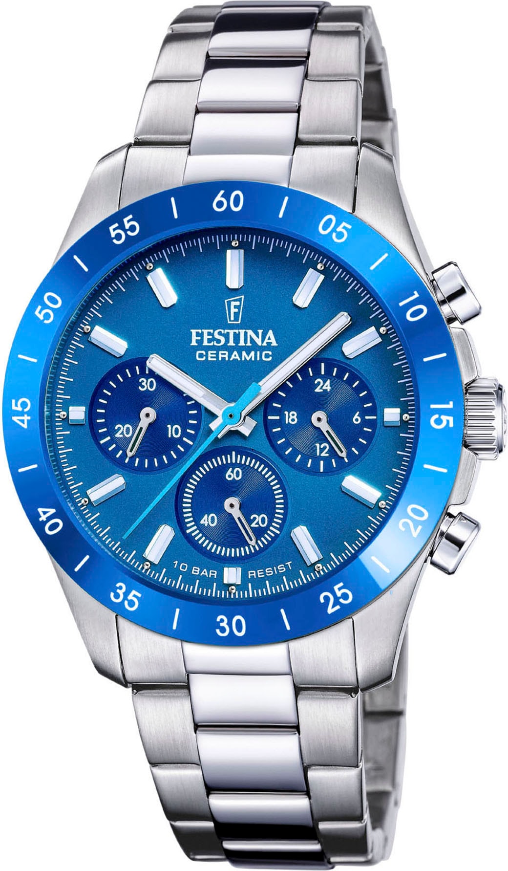 Festina Chronograph »Ceramic«, Quarzuhr, Armbanduhr, Damen, Herren, Edelstahlarmband, Keramiklünette