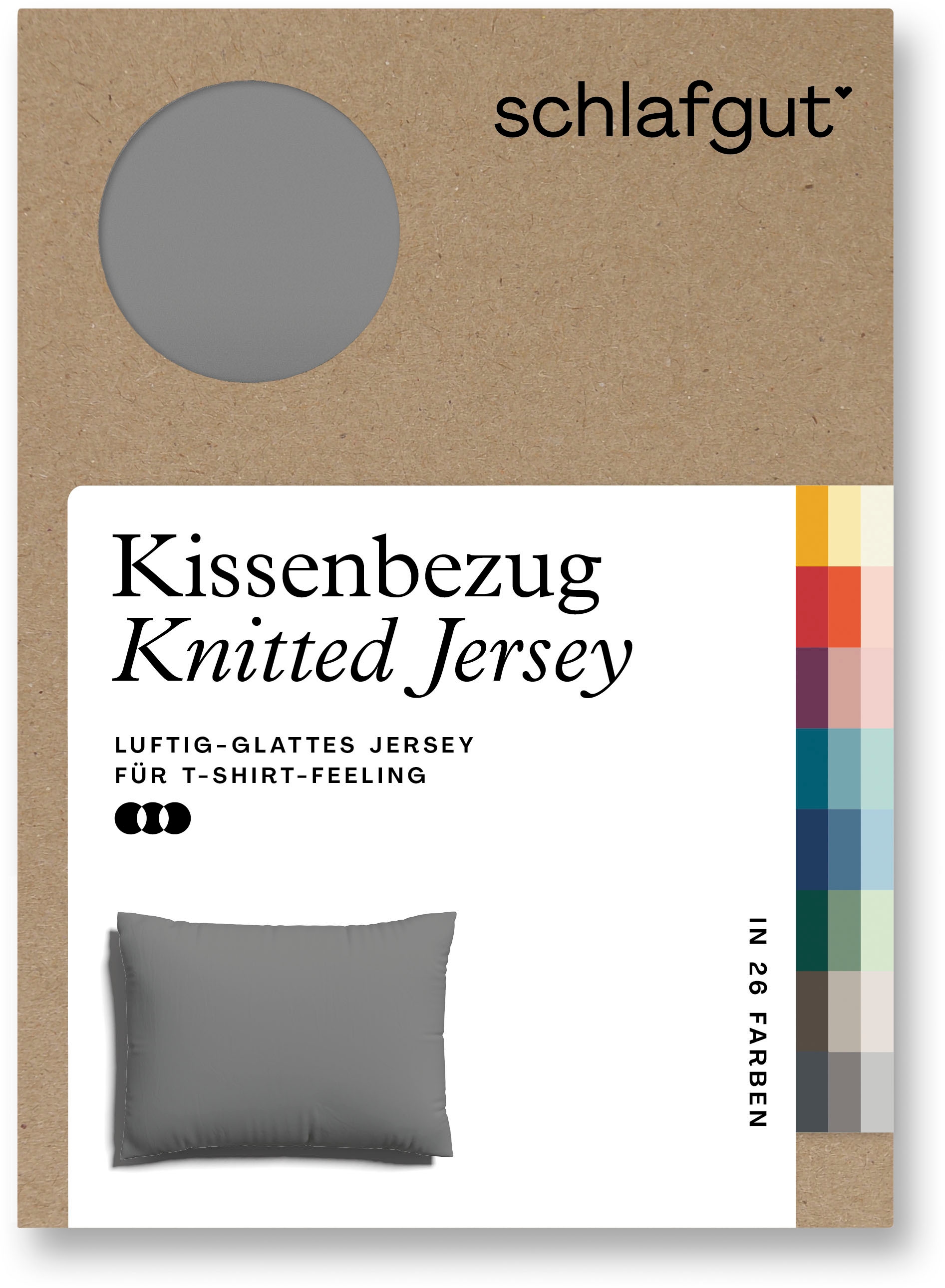 Schlafgut Kissenbezug »Knitted Jersey aus Bio-Baumwolle mit Elasthan, bügelfrei,«, (1 St.), besonders fein gestrickt, Kissenhülle mit farbigem Reißverschluss