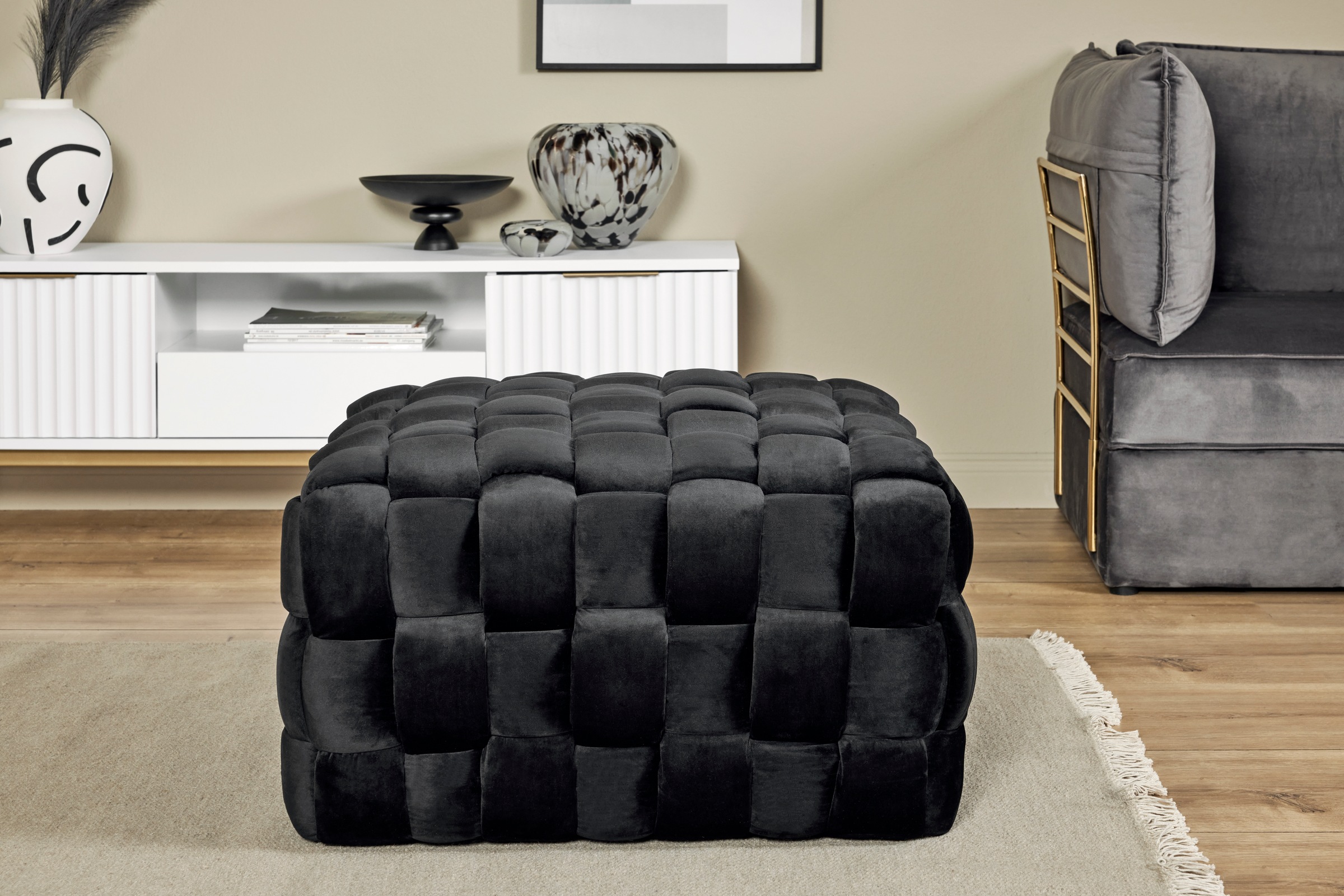 Jahnke Hocker »WEB ART M«, Hocker, Couchtisch, Beistelltisch gepolstert in edler Flechtoptik