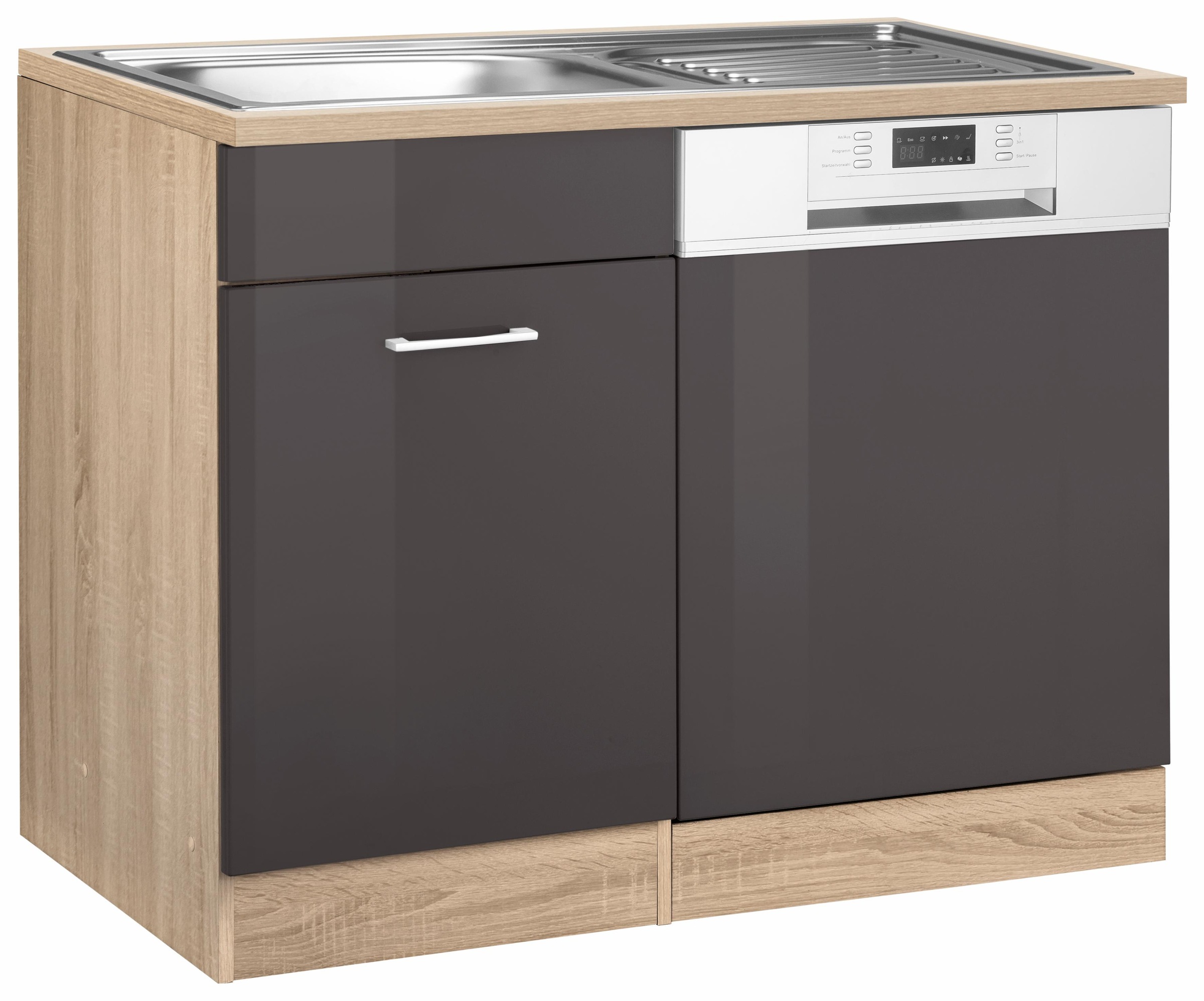 Spülenschrank „Haiti“, mit Tür/Sockel für Geschirrspüler, grau HG eiche B/H/T: 110 cm x 85 cm x 60 cm