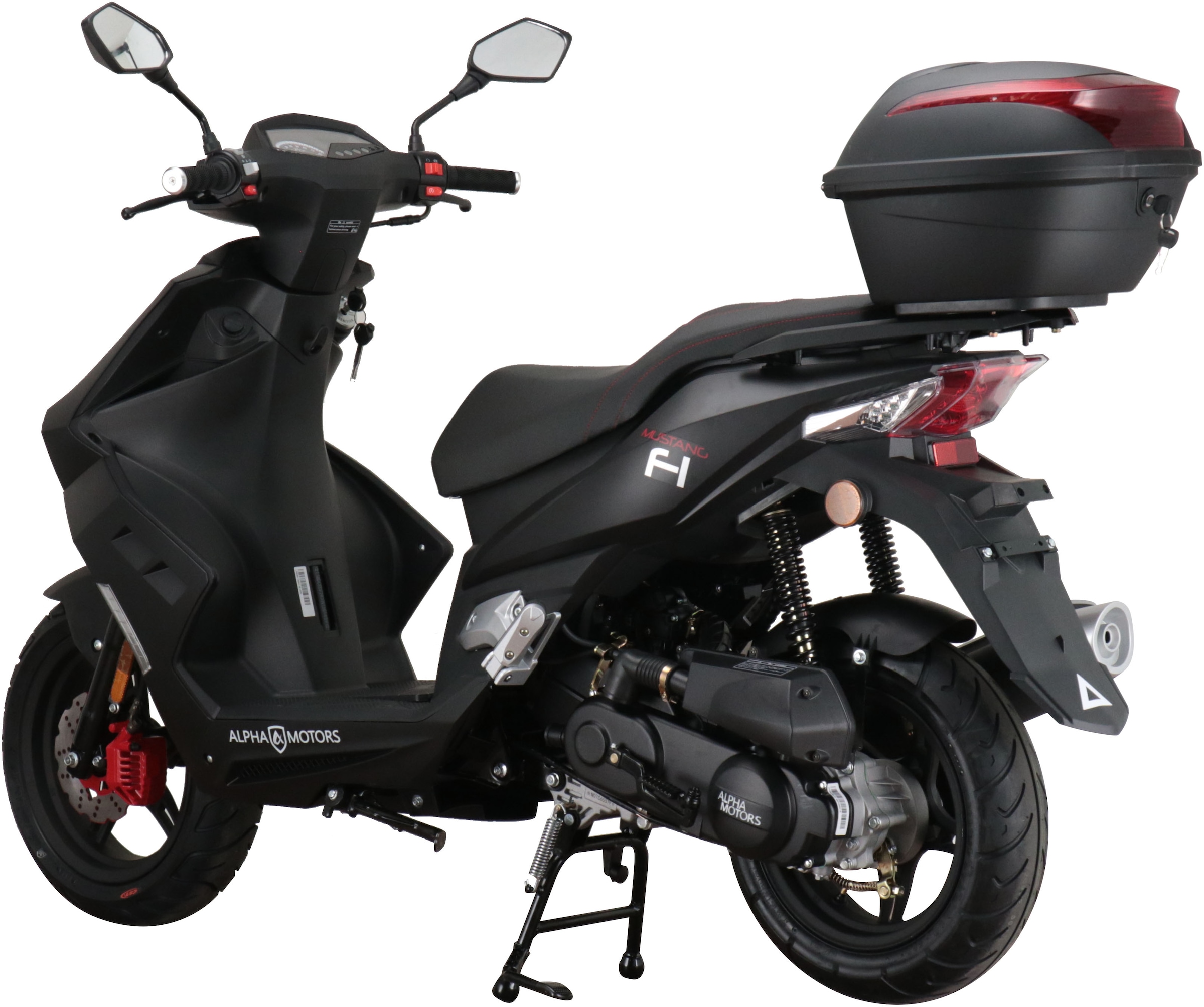 Alpha Motors Motorroller »Mustang FI«, 50 cm³, 45 km/h, Euro 5, 3 PS, (Set, mit Topcase), mit USB-Anschluss und Lenkerschloss, sportliches Design
