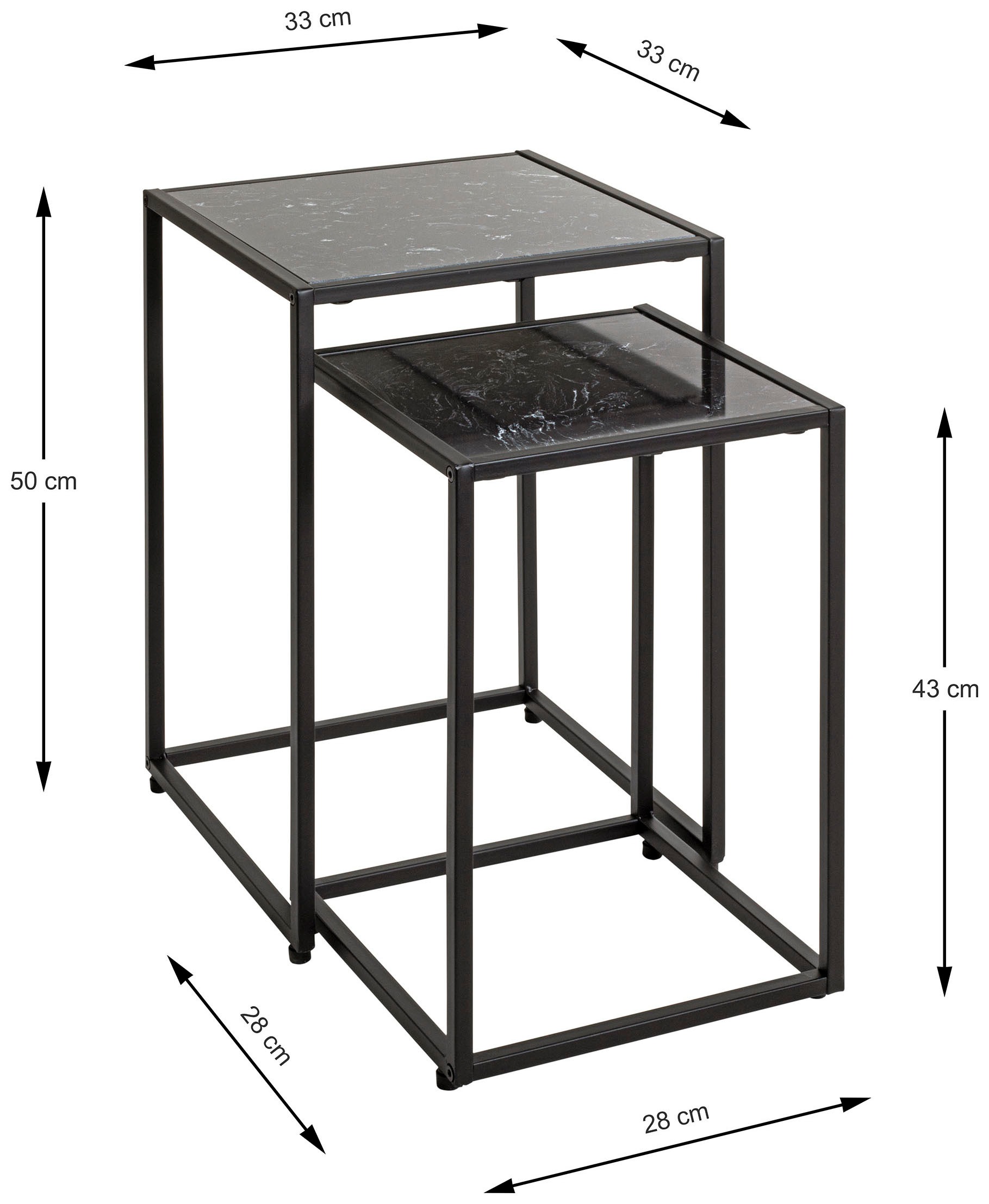HAKU Beistelltisch »Sofatisch, Wohnzimmertisch« Set, 2er Set, 2 Stk. tlg. quadratisch - aus Kunstmarmor Schwarz B/T/H 28/28/43 und 33/33/50 cm