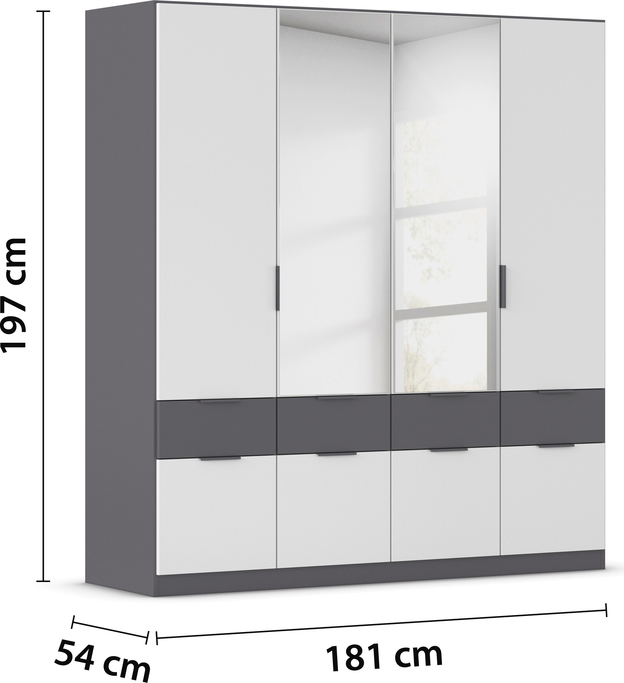 rauch Kleiderschrank »Kleiderschrank Schrank Garderobe Wäscheschrank DUNDEE«, (mit 3 Griff-Varianten), Schubladen in zwei Höhen, optional mit Spiegel MADE IN GERMANY